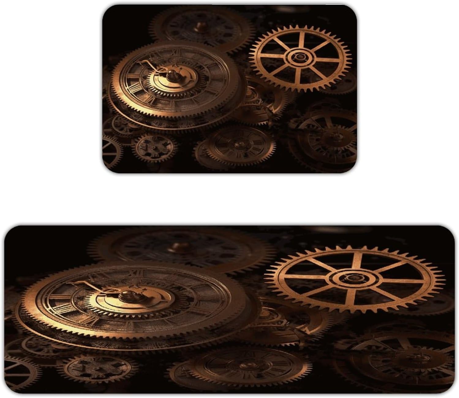 Gears Clock Bronze Century Kitchen Mats with 2PCS Non-Slip Washable,Kitchen Rug Heavy Duty Durable, Floor Mats for Kitchen,Office,Sink,Laundry