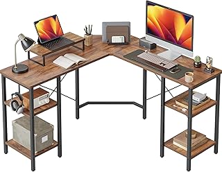 CubiCubi デスク l字デスク ラック付きデスク モニター台付き ゲーミングデスク パソコンデスク 勉強机 一人暮らし 収納便利 128cm*128cm pcデスク ブラウン