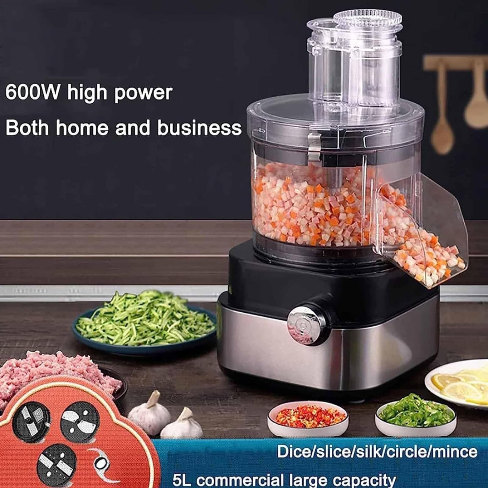 Tagliaverdure Elettrico, Macchina per Cubetti, Tritacarne/Patate/Cipolle, Tagliaverdure E Frutta Professionale 600W