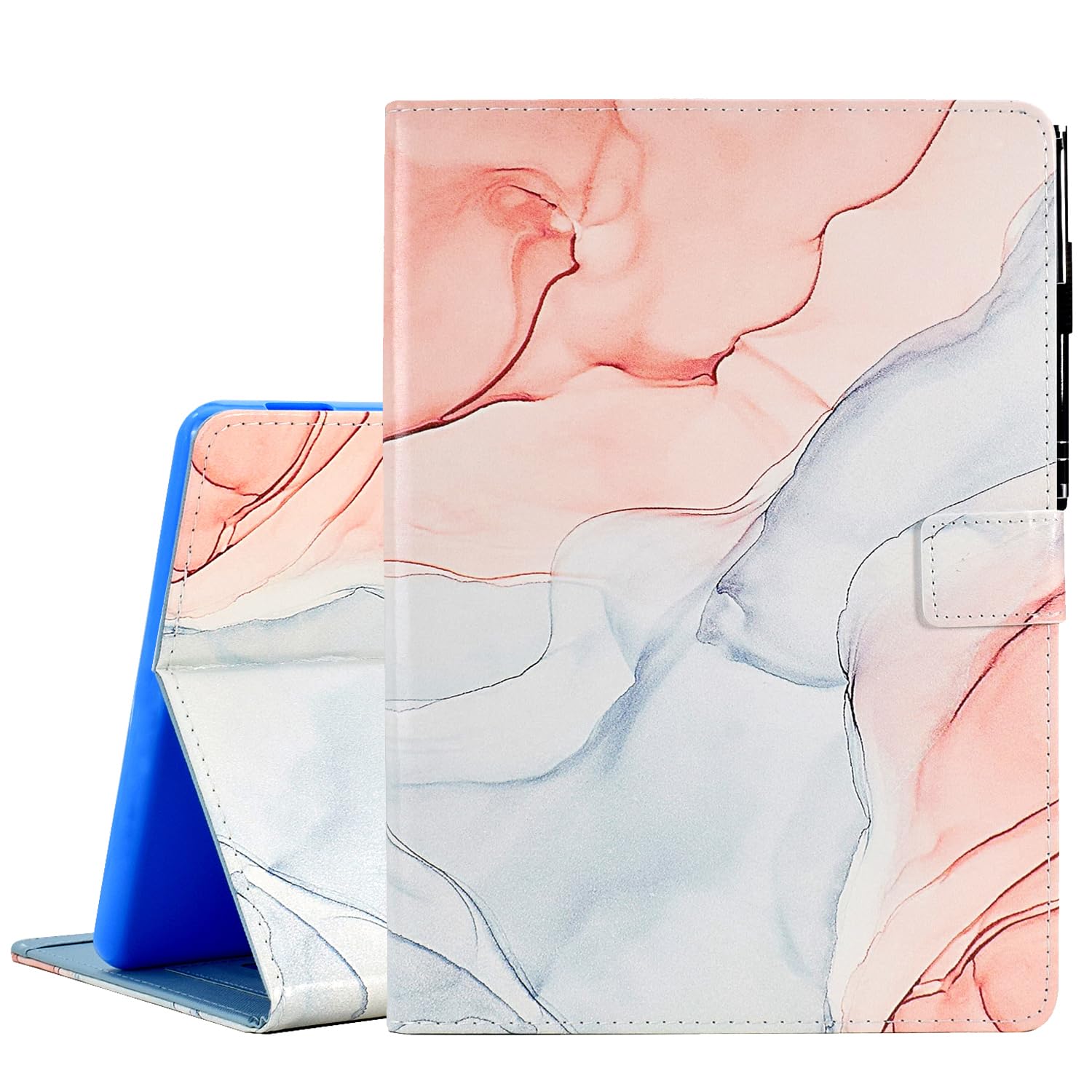 KEROM Case for iPad Air 11 inch (iPad Air 6th/5th/4th Gen) & Case for iPad Pro 11 inch (iPad Pro 4th/3rd/2nd/1st Gen), [Without Built-in Pen Holder], PU Leather Folio Stand Cover, Pink White Marble