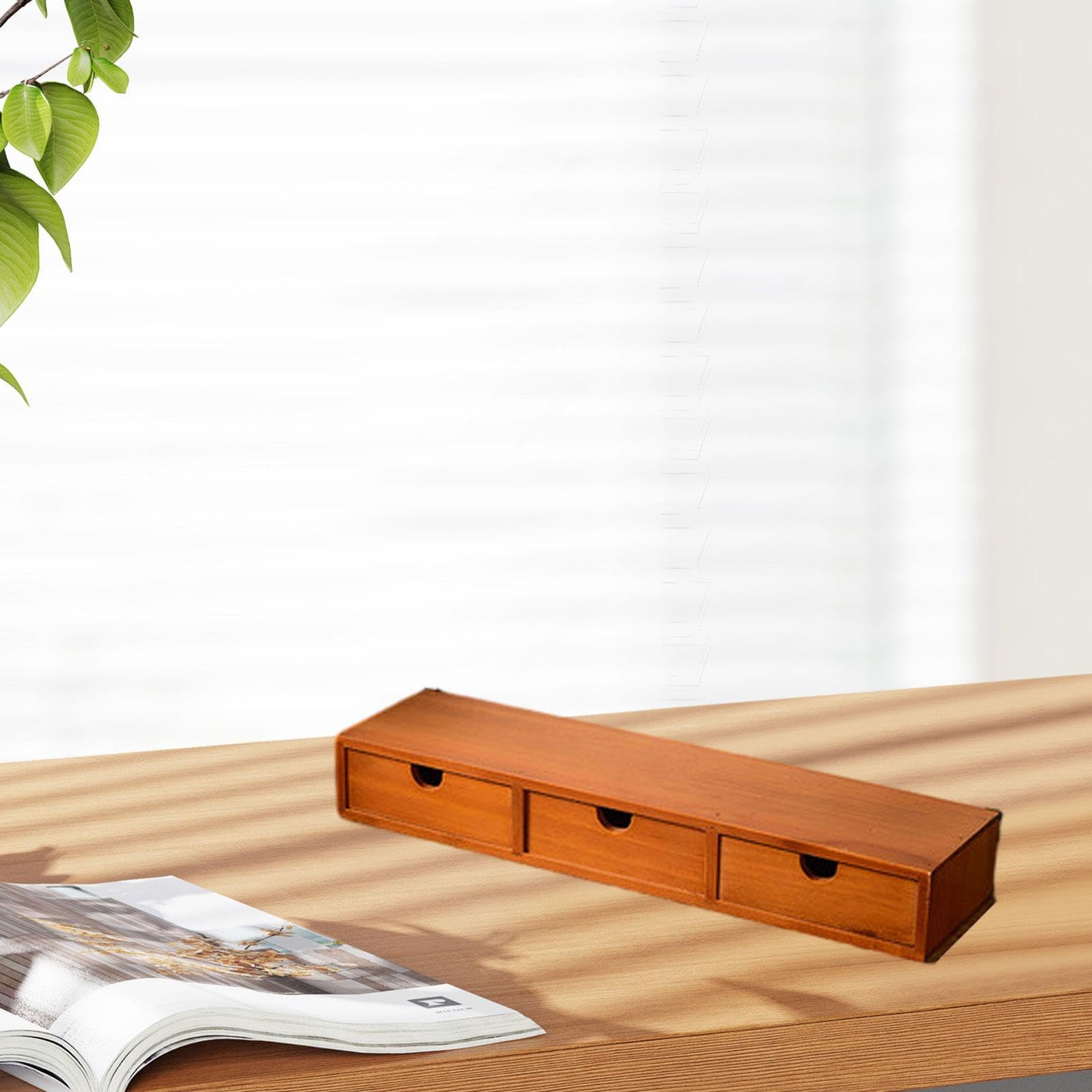 Organizzatore Da Scrivania con Cassetto, Scatola Portaoggetti in Legno, per Trucco, Uso Quotidiano, Stile Rustico, Contenitore, Porta Capsule di Caffè, 49cmx12cmx7cm