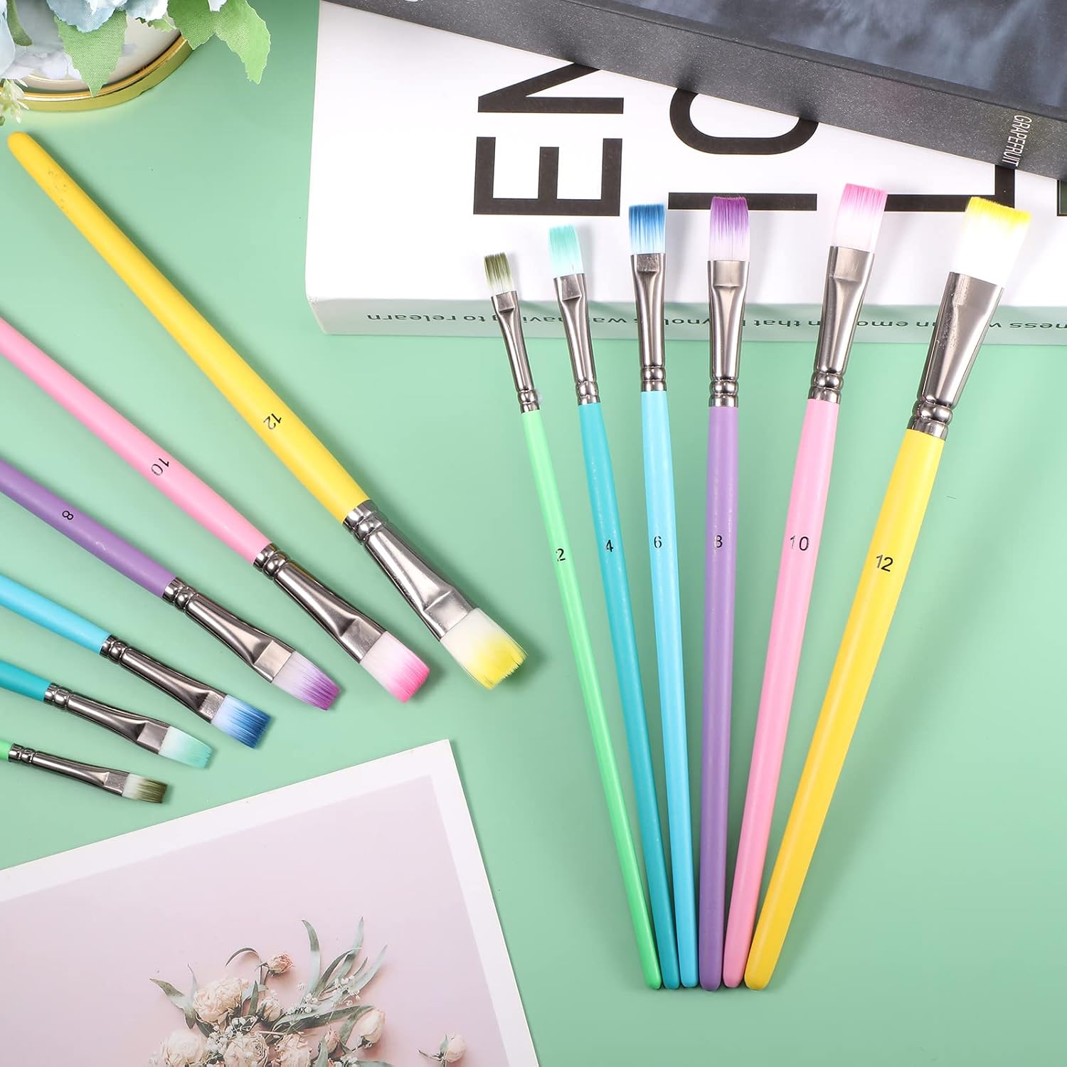 12 Packs Paint Brush Set Kids Toddler Flat Paintbrushes Nylon Hair Craft Paint Brushes Oil Watercolor Kids Art Paintbrushes Paint Supplies for Kids Adult Artist Drawing Arts Painting, Assorted Colors : Toys & Games