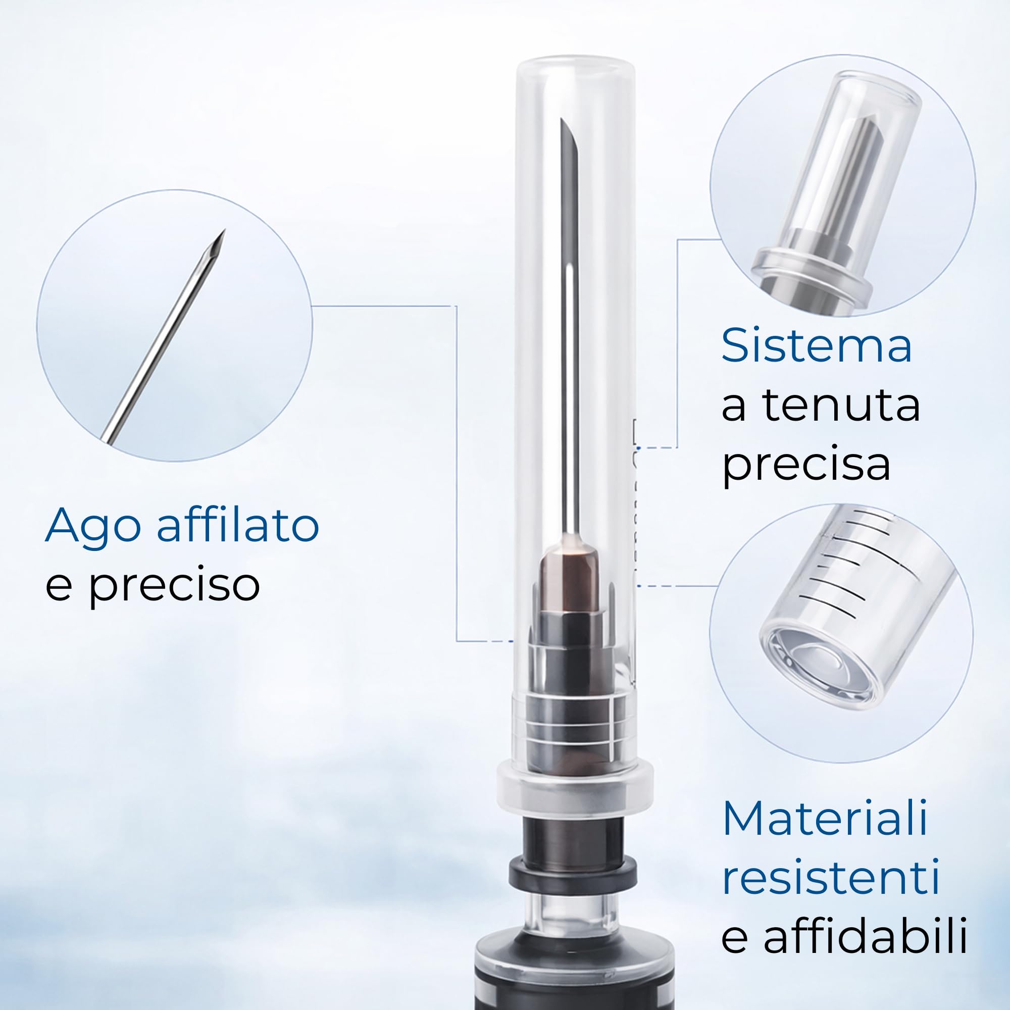 Siringhe con ago e tappo | 5ml - 100 pz | per dosaggio preciso di liquidi | Siringa graduata trasparente per uso tecnico e hobbistico