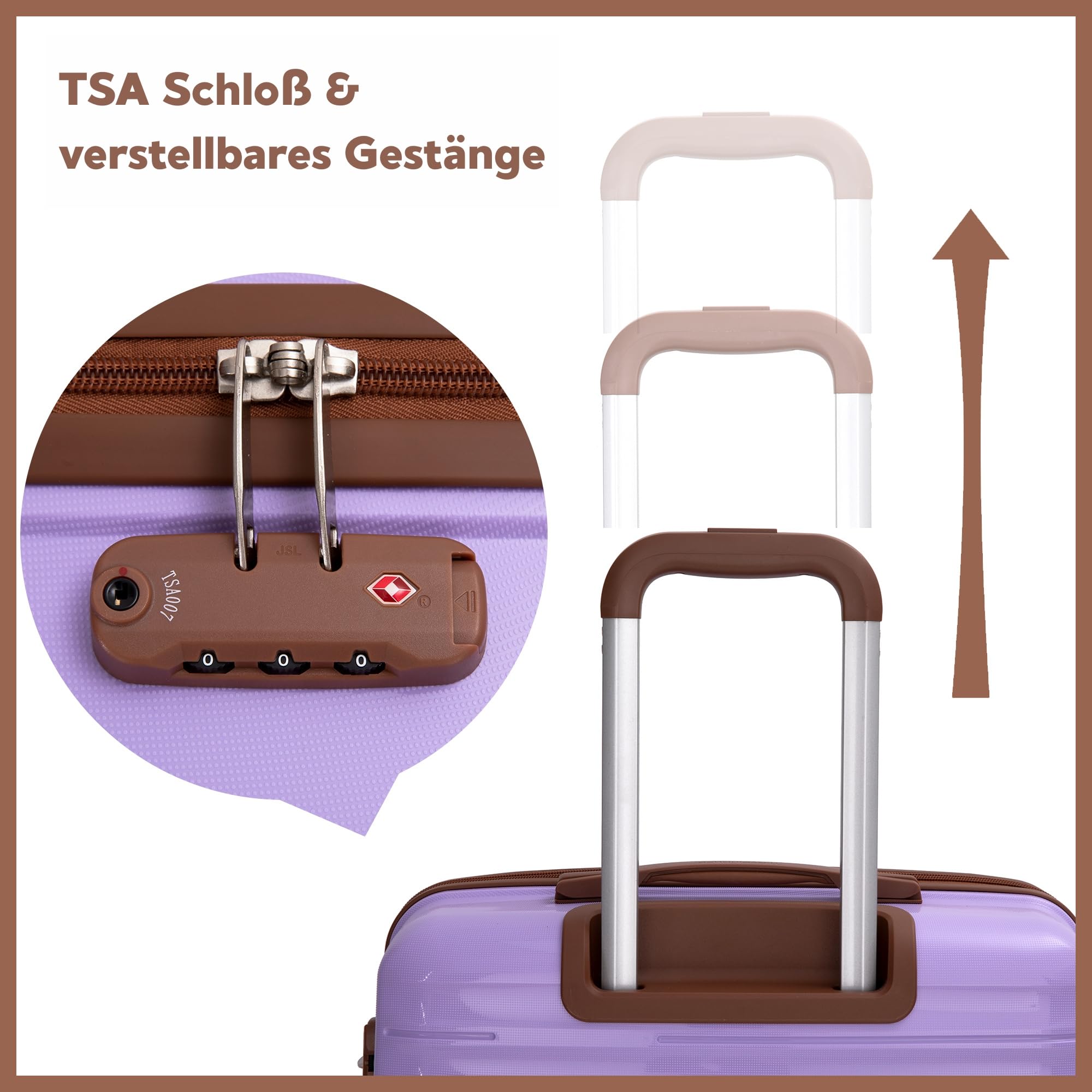 Travelhouse Ascona - Set di 5 bagagli, valigetta con ruote, policarbonato + custodia rigida ABS, borsa da viaggio e beauty case, set di bagagli a mano, viola/lilla, 77x30x53 cm, Set di valigie