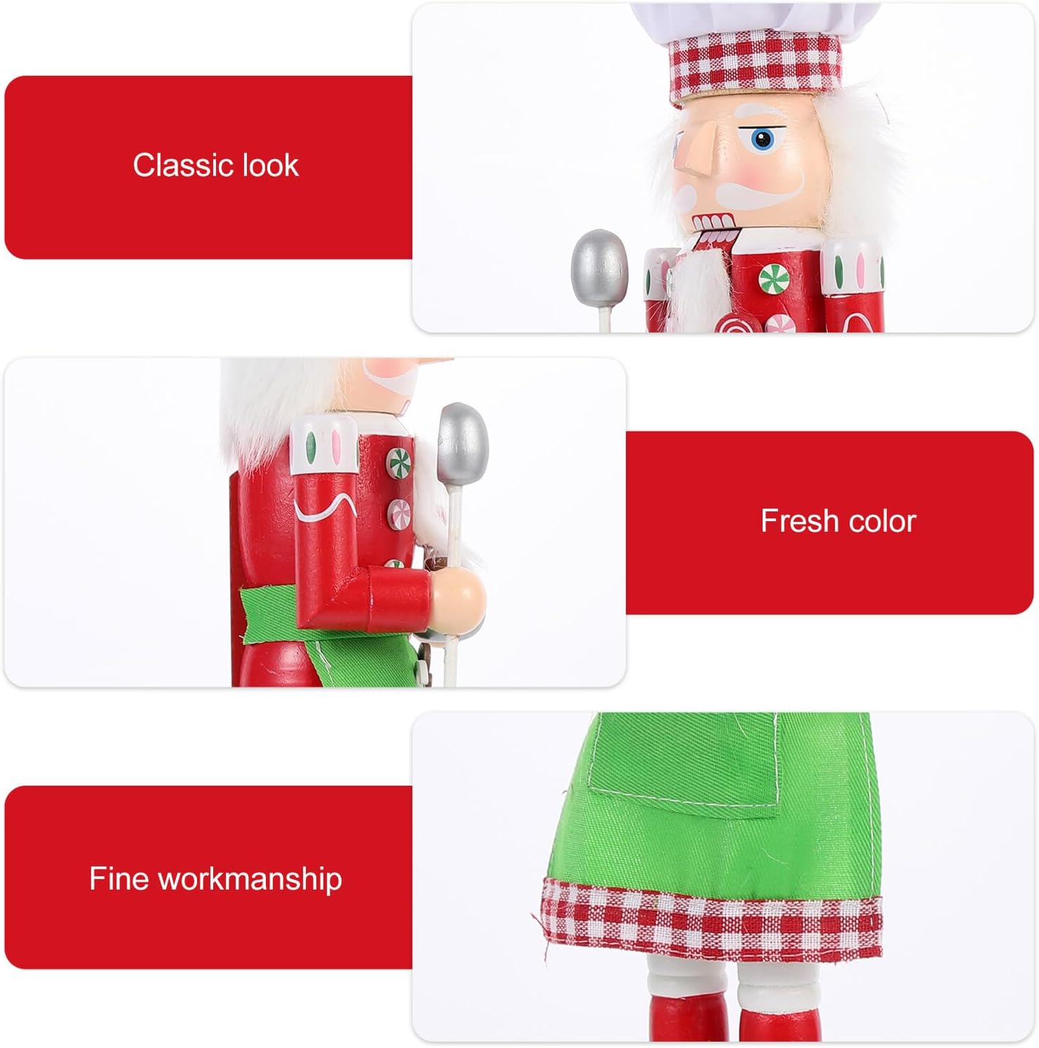 Wooden Christmas Nutcracker Figurine 38cm Desktop Ornament Green Apron Holiday Decoration for Home and Party