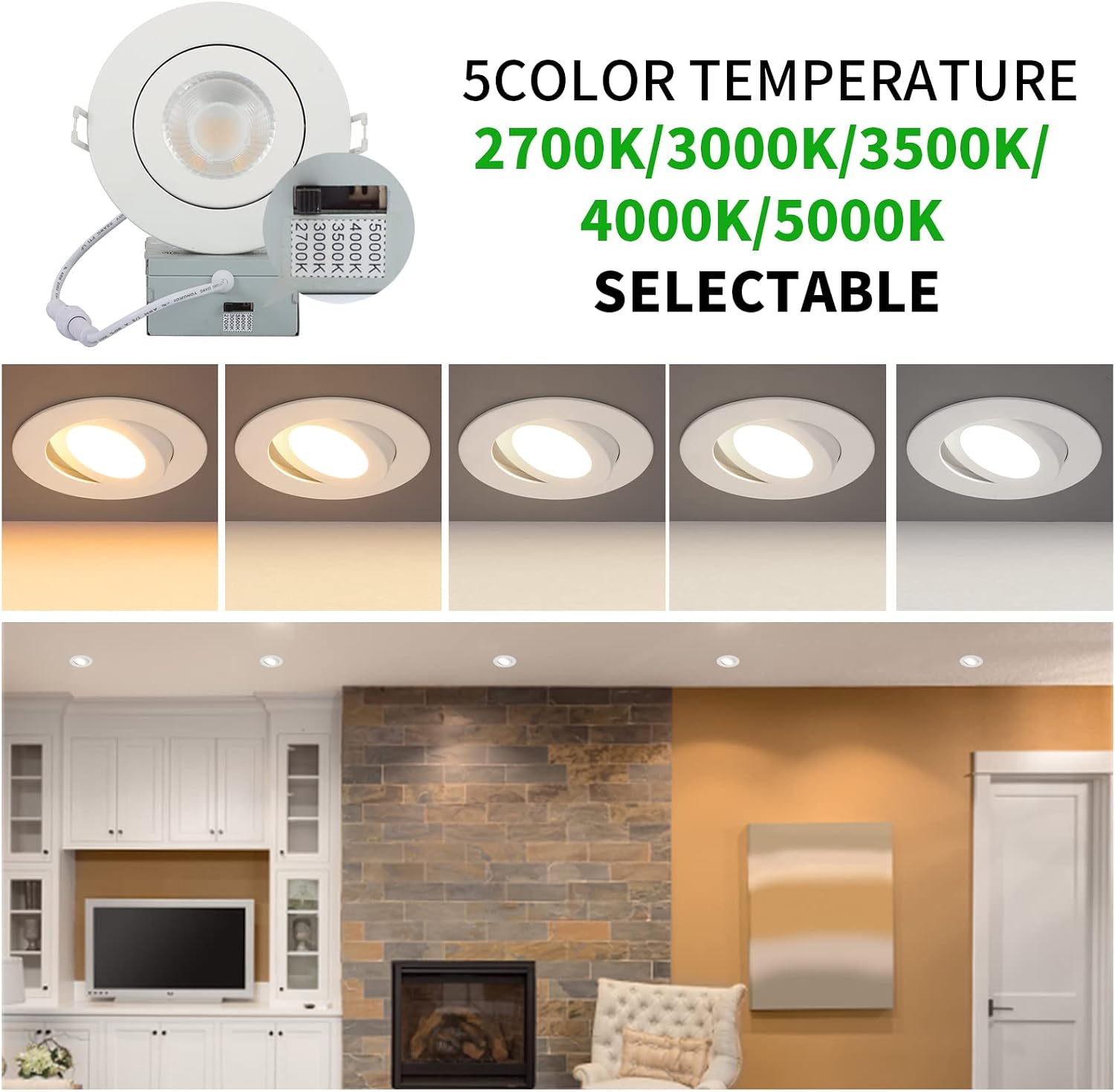 KnLnny Ware Recessed Lighting 8 Pack,Ajustable Eyeball Gimbal,LED Recessed Ceiling Light with Junction Box,5CCT Selectable,9W 750LM, ETL Listed