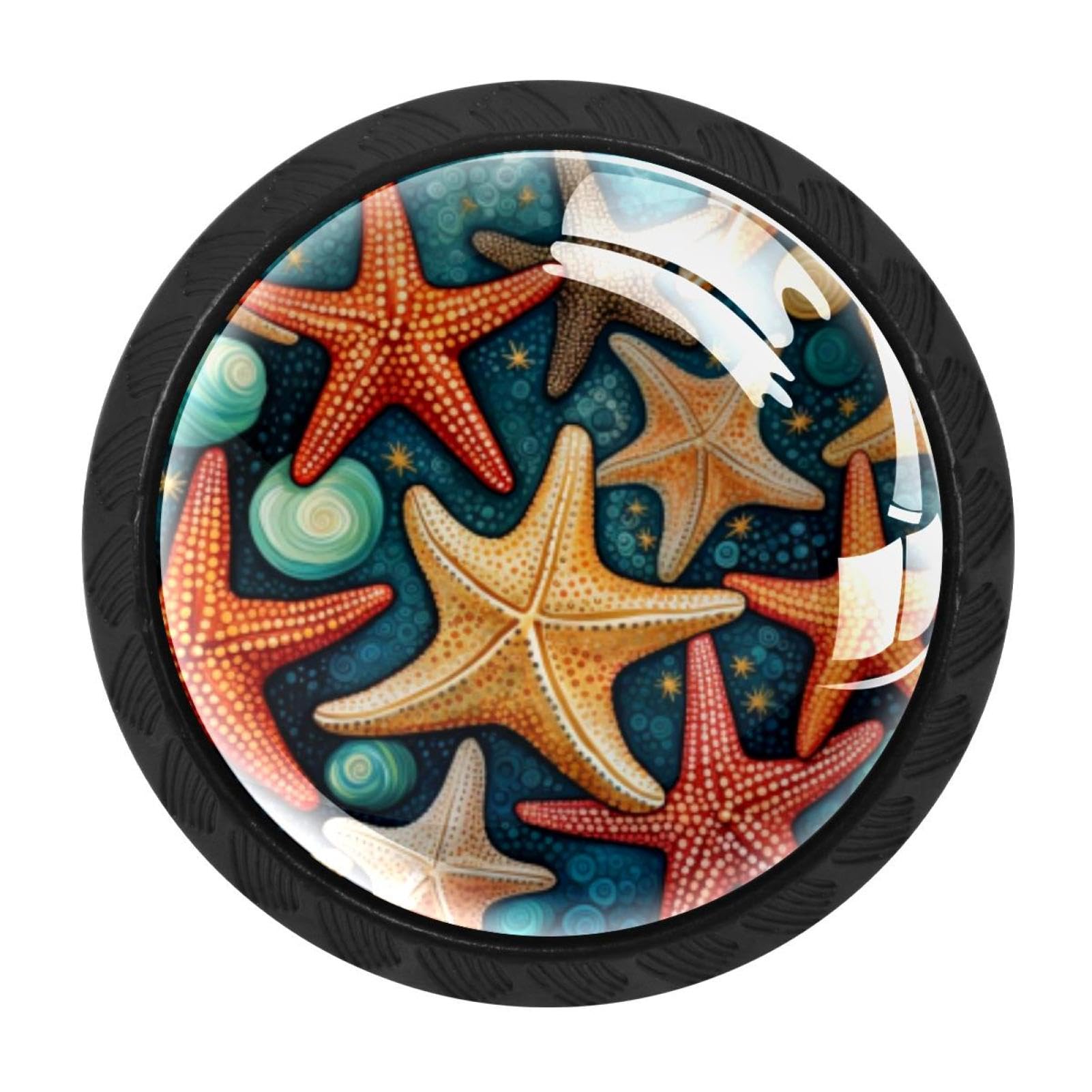 CHENZZZZ 4 Pack Round Cabinet Knobs for Kitchen Bathroom Closet Dresser Cabinets, Starfish