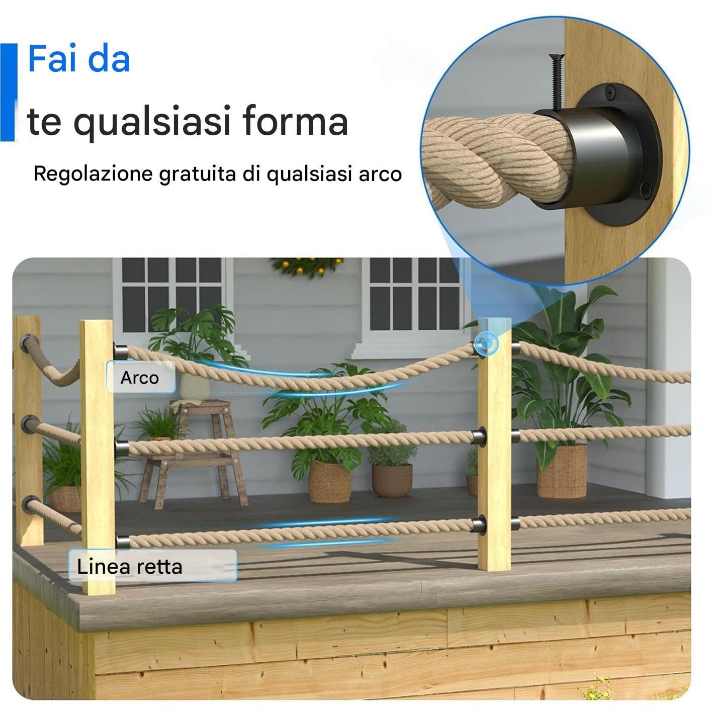 Tappi Terminali per Corde Fissaggio Nero per Carichi Pesanti | Portacorda Con Vite A Croce per fissaggio, supporti, uso esterno, recinzioni, deck, terrazza, giardino