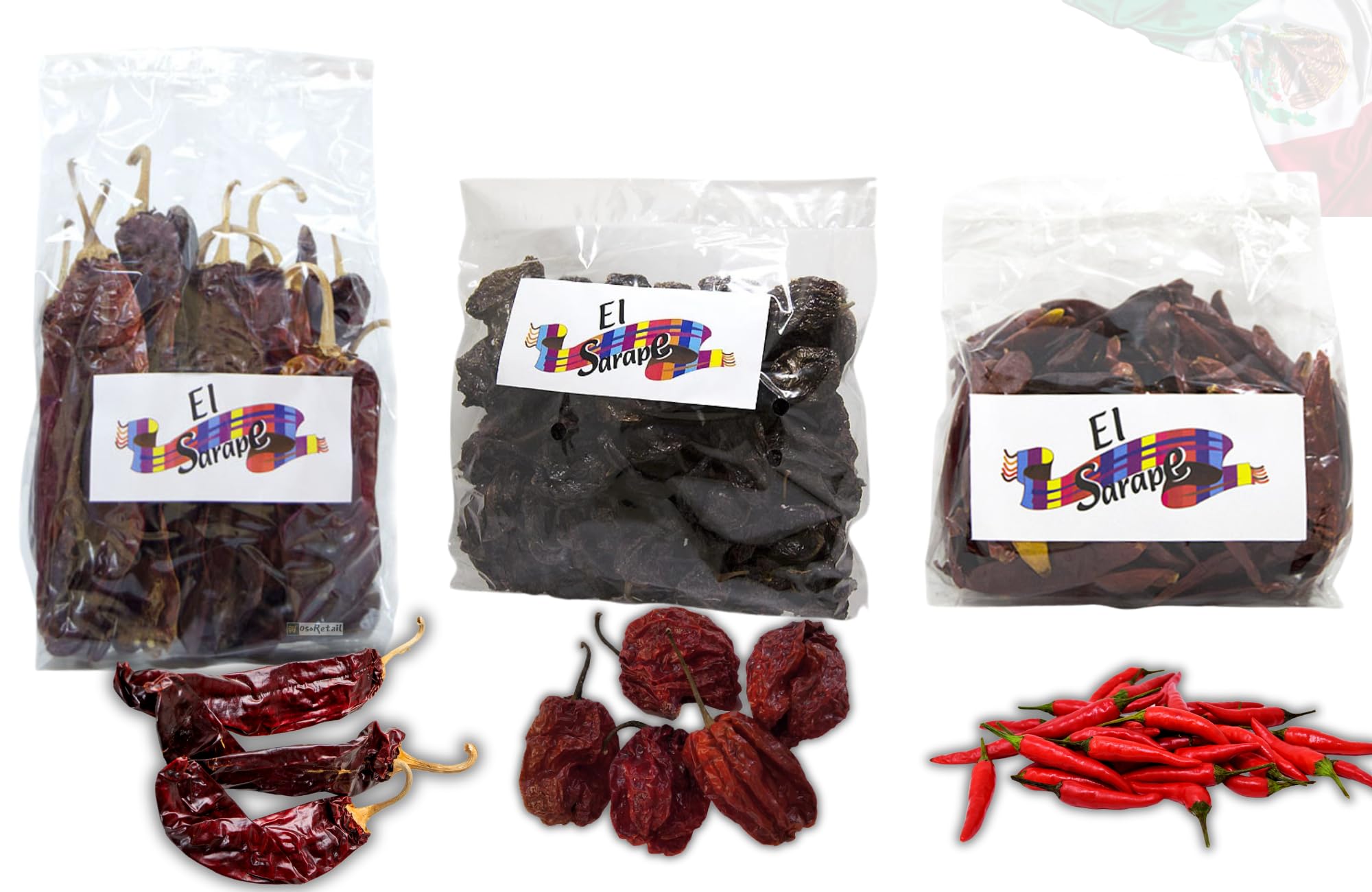 OsoRetail Pack 3x100g Chiles Secos de México | Pack Picante (Chile de Árbol, Guajillo, Habanero Seco) | 3 × 100 g | Alta Scoville, 100% Natural