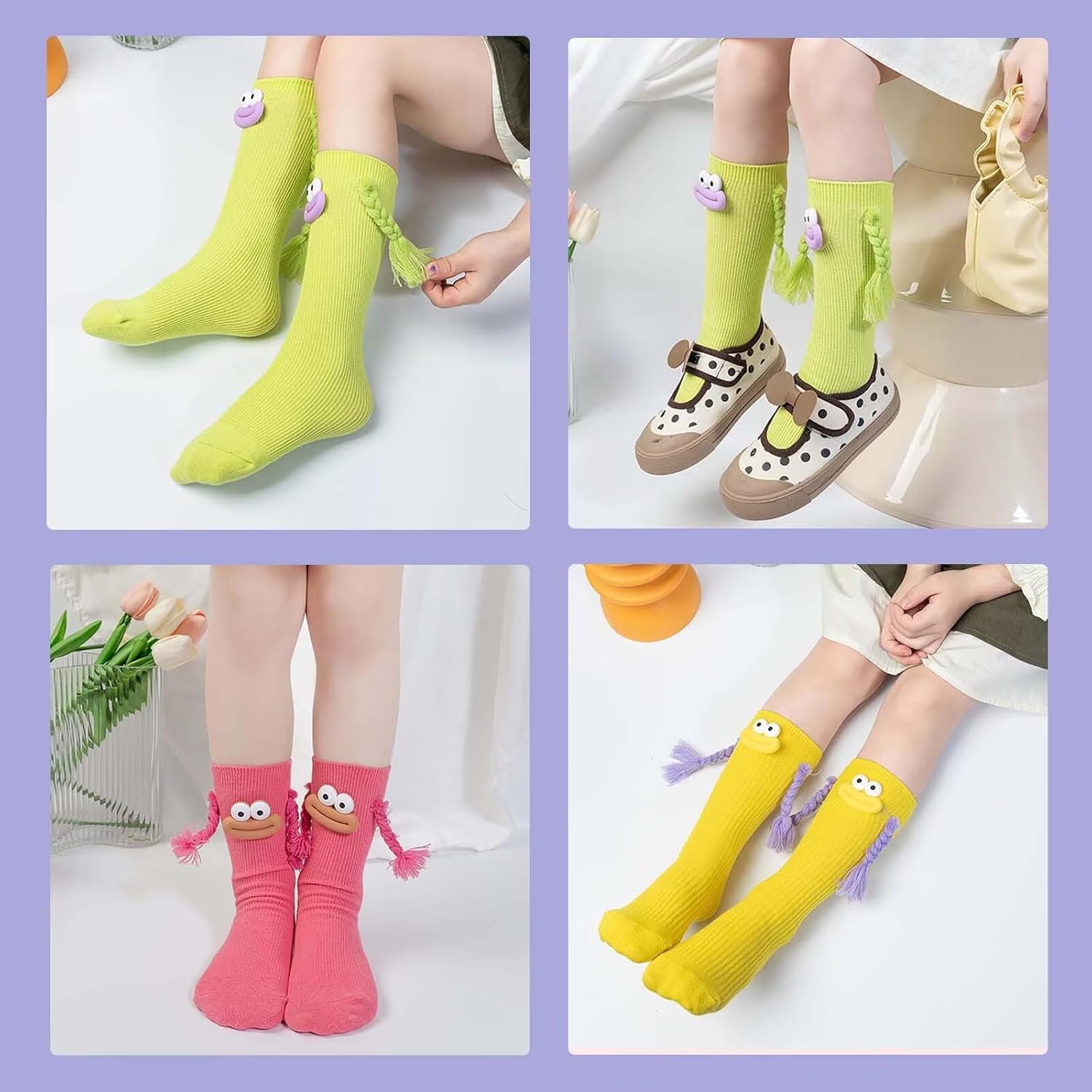 Cartoon Monster Socks Funny Crazy Socks for Boys and Girls 3D Novelty Silly Ugly Quirky Sock with Eyes Sausage Mouth Braid Green - Image 2