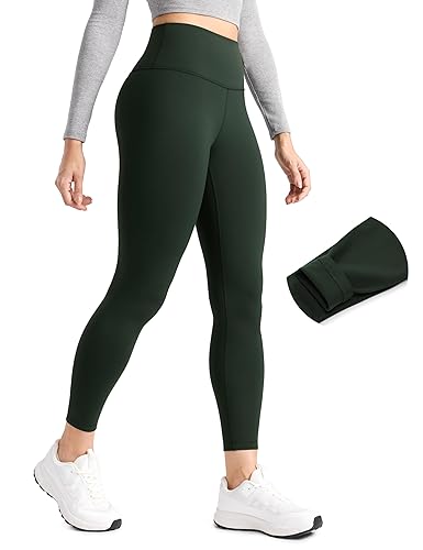 CRZ YOGA Femme Leggings Doublés Polaire Salon Yoga Entraînement Randonnée Hiver Chaud Taille Haute - 64cm/71cm - 64cm - 40 - Légende Vert