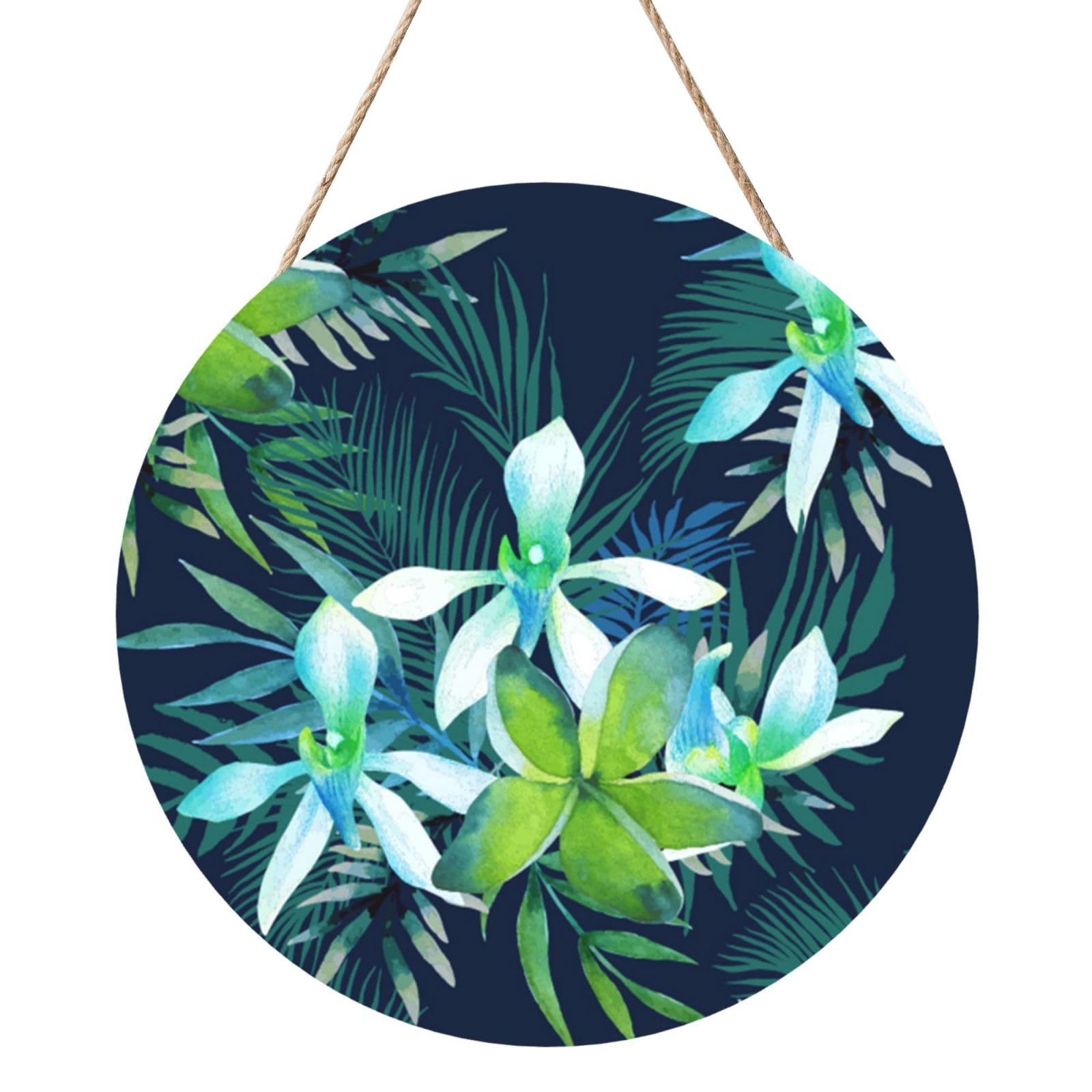 InOmak Tropical Flower Printed, Round Wood Panel Painting 12 in, Wall Hanging Painting For Home