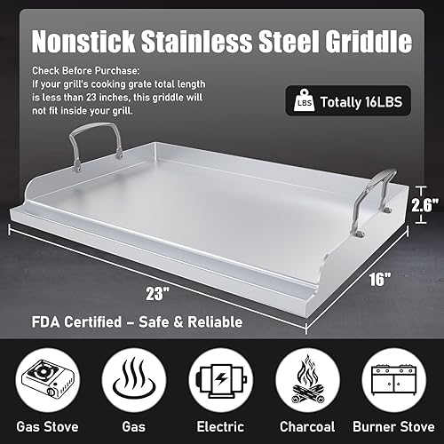 Miniatura 2 de Plancha para cocinar universal de acero inoxidable, placa superior plana antiadherente para estufa de gas y parrillas de carbón, portón trasero,
