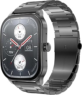 Amazfit The Pop 3S is Ultra-Large 1.96" HD AMOLED Display,Fashionable Curved & Metallic Design with Bluetooth Phone Calls (Metallic Black)|1 year manufacturer warranty