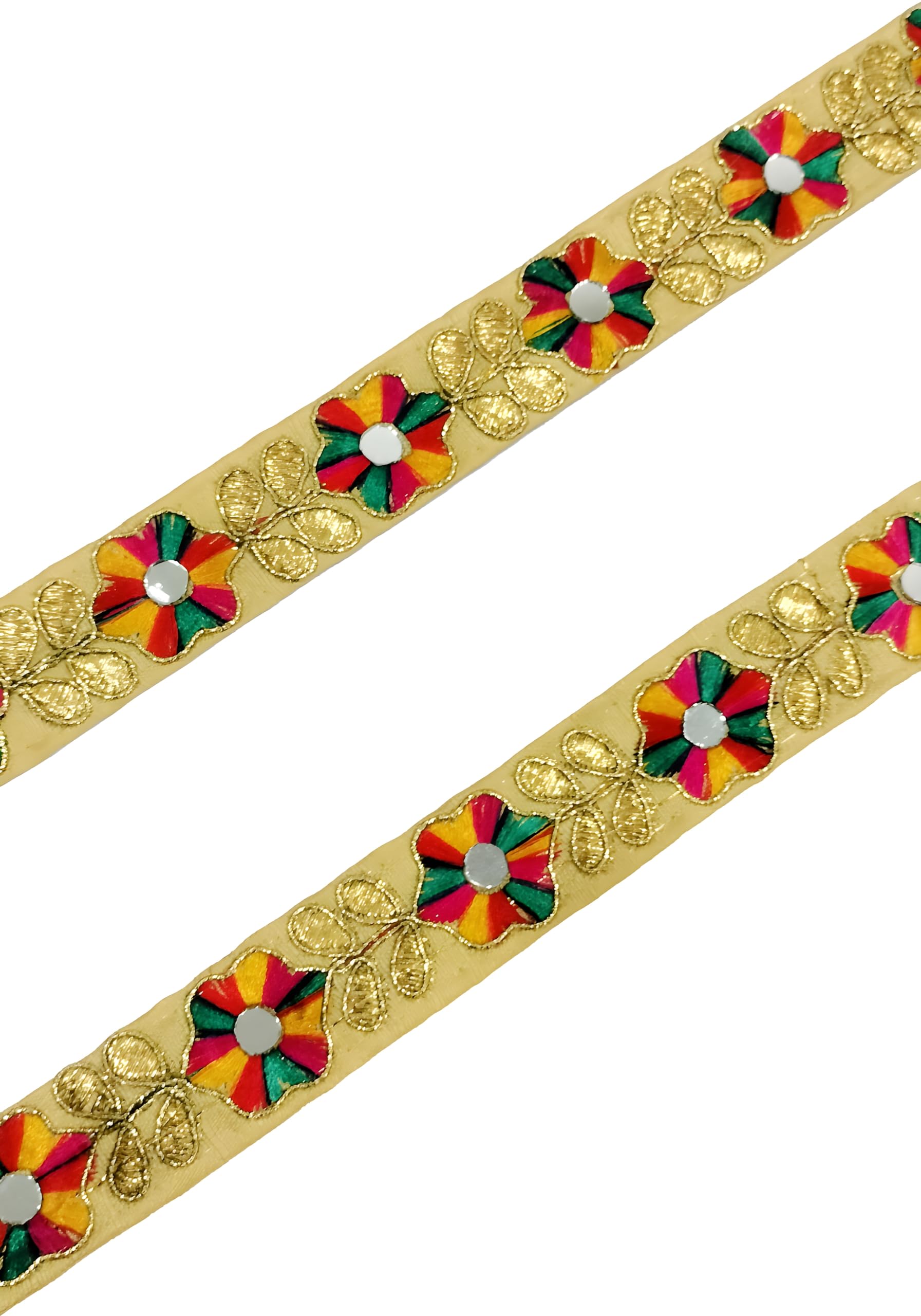 GenericR N Creation 9.Meter Lace for Sarees Border Round Mirror Gold Zari and Multi Thread Blouse,Dress,Lehenga,chunni, Dupatta,Choli, Decoration, (Pack of 1)