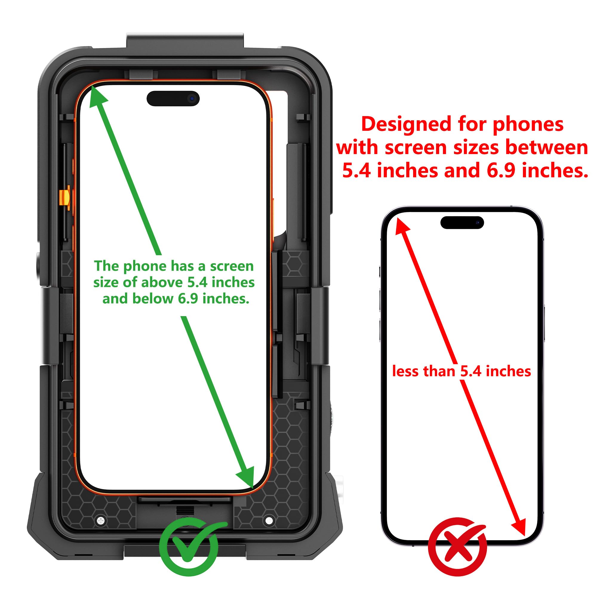 Mangix Funda de teléfono subacuática para iPhone 17/16/15/14/13 Pro Max/Pro/Plus/Air y más, fotografía subacuática de 15 m para esnórquel, video fotográfico, negro/naranja