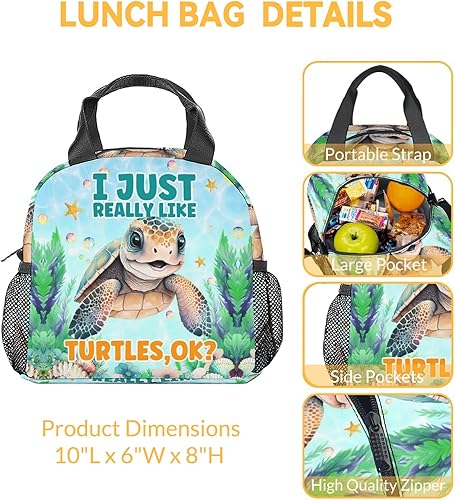 Miniatura 3 de Lonchera de tortuga para niños, pequeña bolsa de almuerzo aislada, bonita lonchera reutilizable para niños, bolsas de almuerzo congelables azules