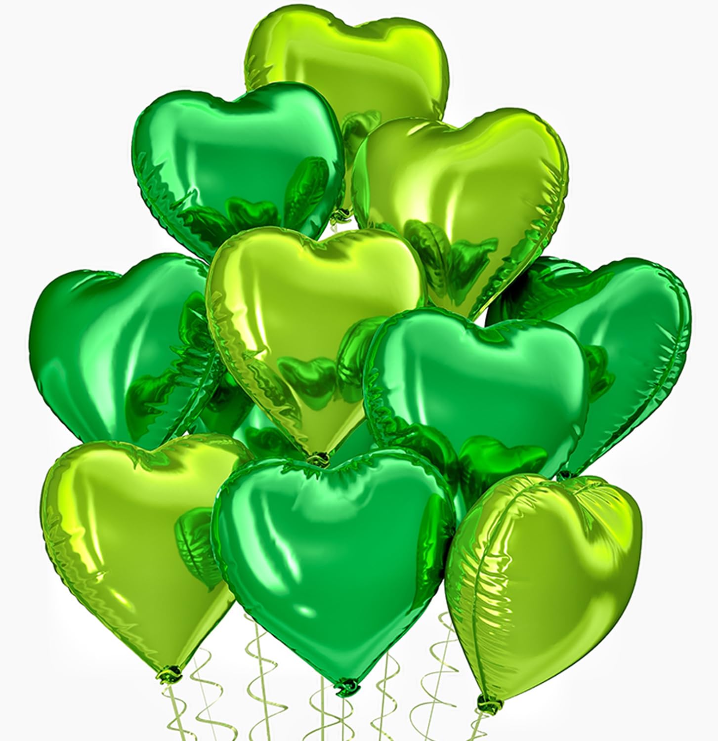 BoojarrGreen Foil Heart Balloons,18Inch 10Pcs Deep and Fruit Lime Green Heart Shape Balloons,Helium Decorations for Birthday Party,Jungle Safari Party,Valentines,Wedding