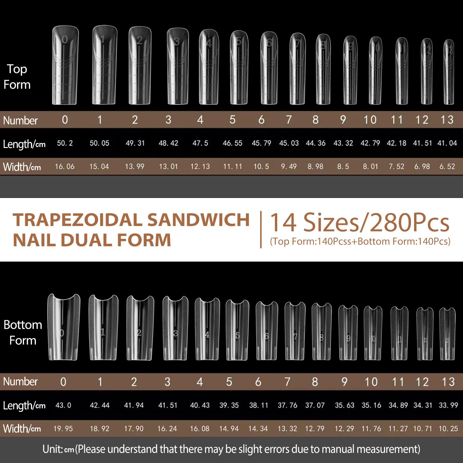 280 moldes de uñas profesionales (14 tamaños), puntas de gel reutilizables para una extensión de gel impecable, sin lima, sin desbordamiento, para gel y salón de belleza (cuadrado - 1) - 3
