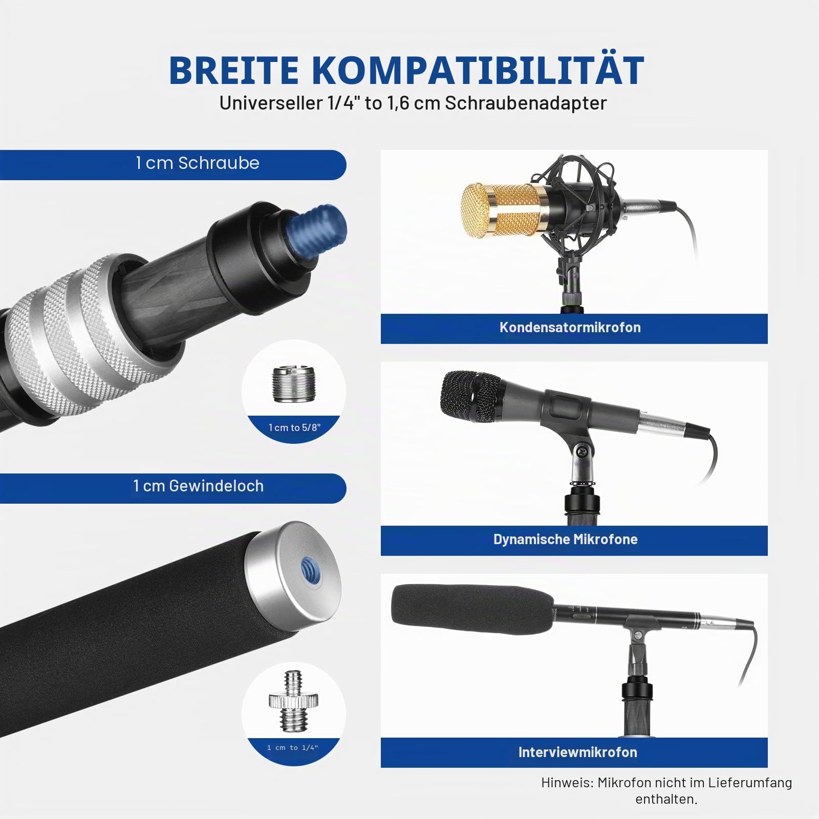 NEEWER Verbesserte Mikrofon Galgenstange, 300cm Teleskop Kohlefaser Mikrofonarm mit 5 Abschnitten, 1/4” 3/8” 5/8” Schraubenadapter, Kabelgurte, Schultergurt und Aufbewahrungstasche,MS-300C