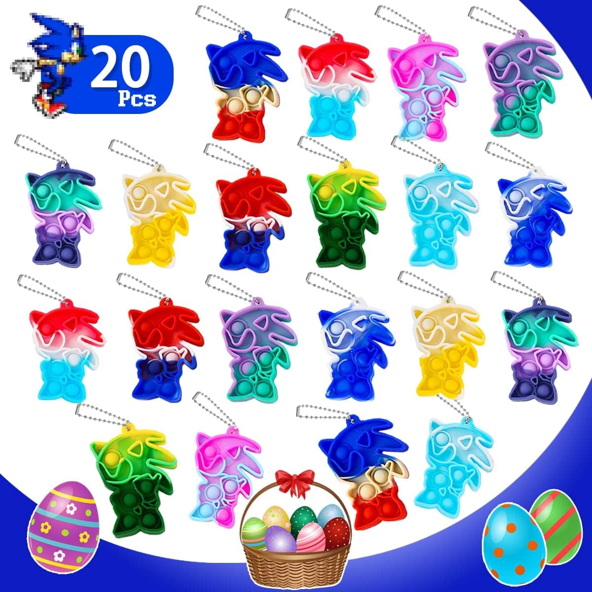 The Hedgehog Birthday Party Favors Supplies for Kids, 20 Pcs Pop Keychains Bulk Bubble Gift Pack for Boys Girls, Stress Relief and Anti-Anxiety Set for Puzzle Games Treats Bag Pinata Stuffers Classroom School Rewards