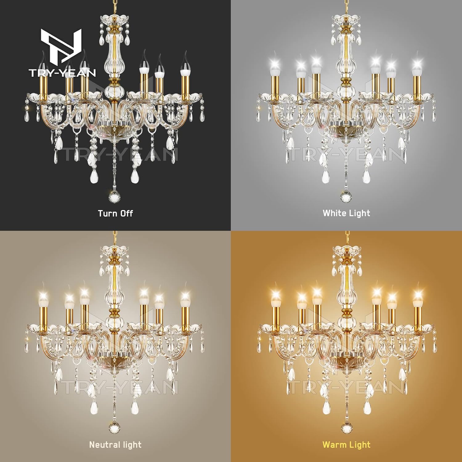 Samger Gold K5 Crystal Chandelier Candle Chandelier Lighting 6 Lights European Style 23in Adjustable Ceiling Pendant Lamp E12 for Dining Room Living Room Bedroom Hallway Entry