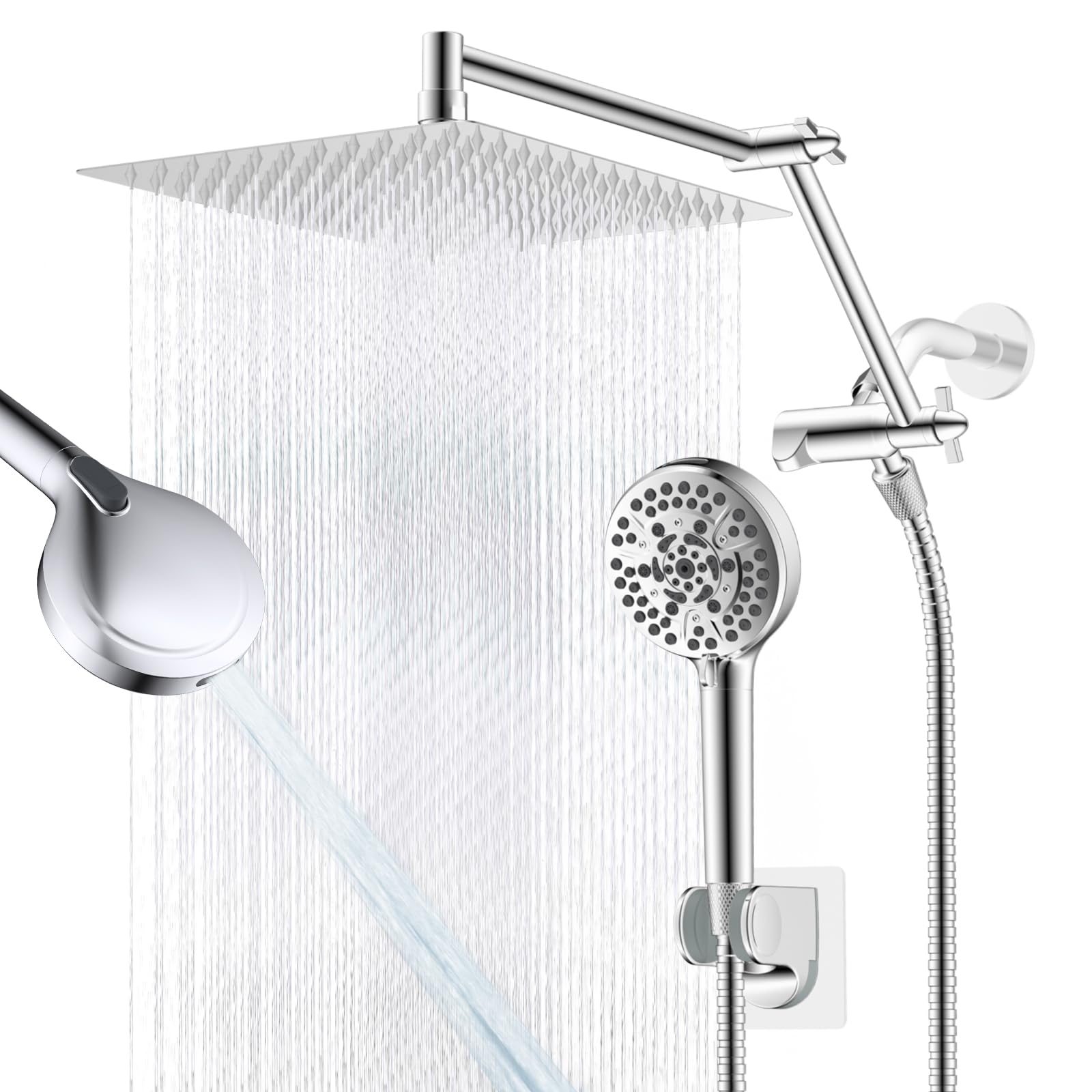 12" Metal Rain Shower Head with Handheld 10 Spray, High-Pressure Showerhead