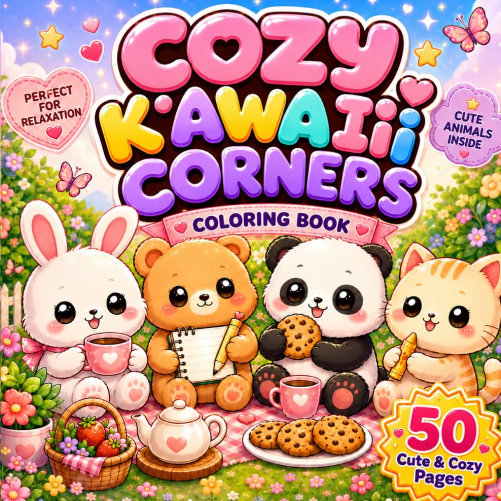 Cozy Kawaii Corners Coloring Book: Cute & Relaxing Home Scenes for Stress Relief and Fun