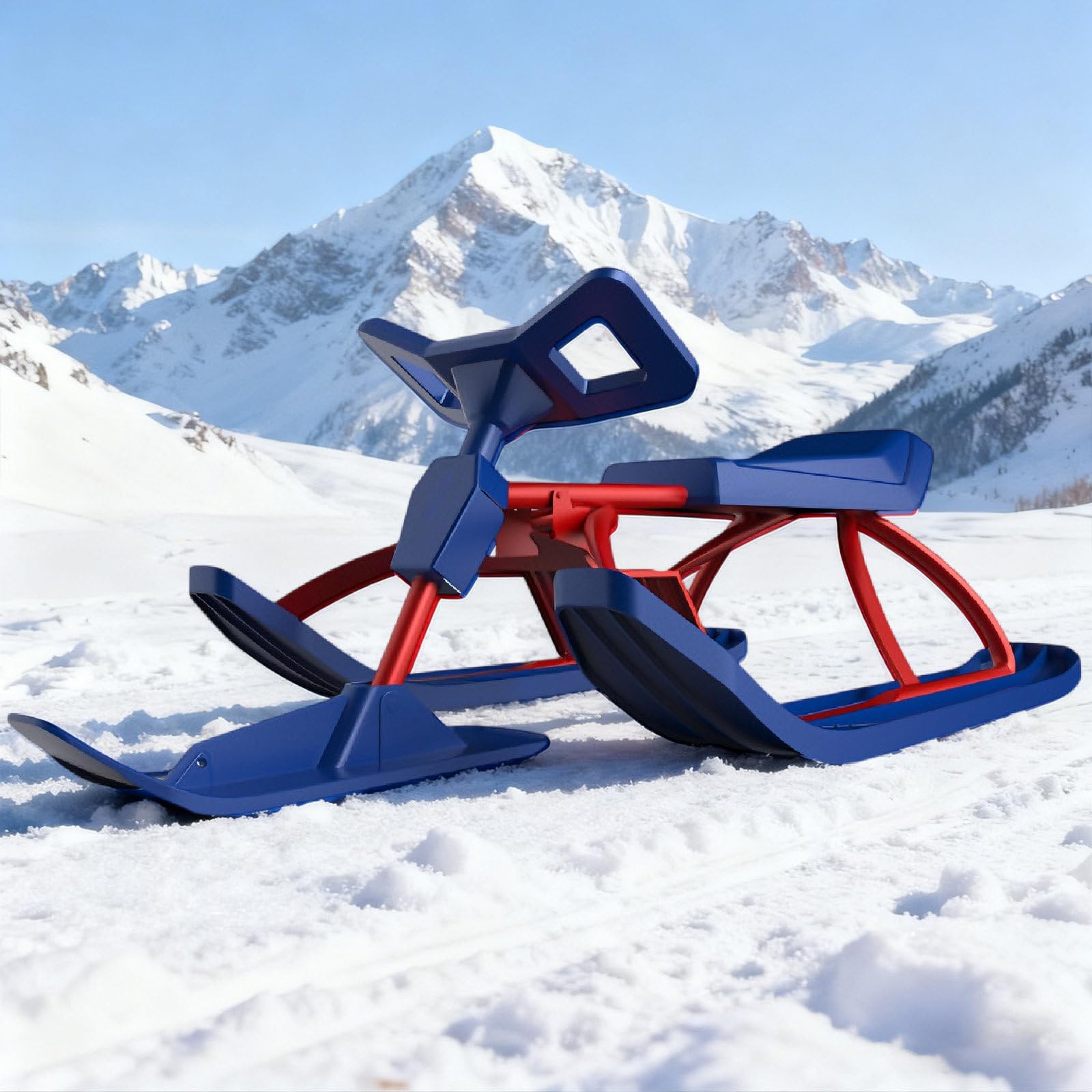Slitta da Neve, Slitta da Sci con Doppi Freni E Volante per Sport Invernali per Adulti/Bambini, Slitta da Neve con Telaio in Acciaio Resistente E Fune di Traino A