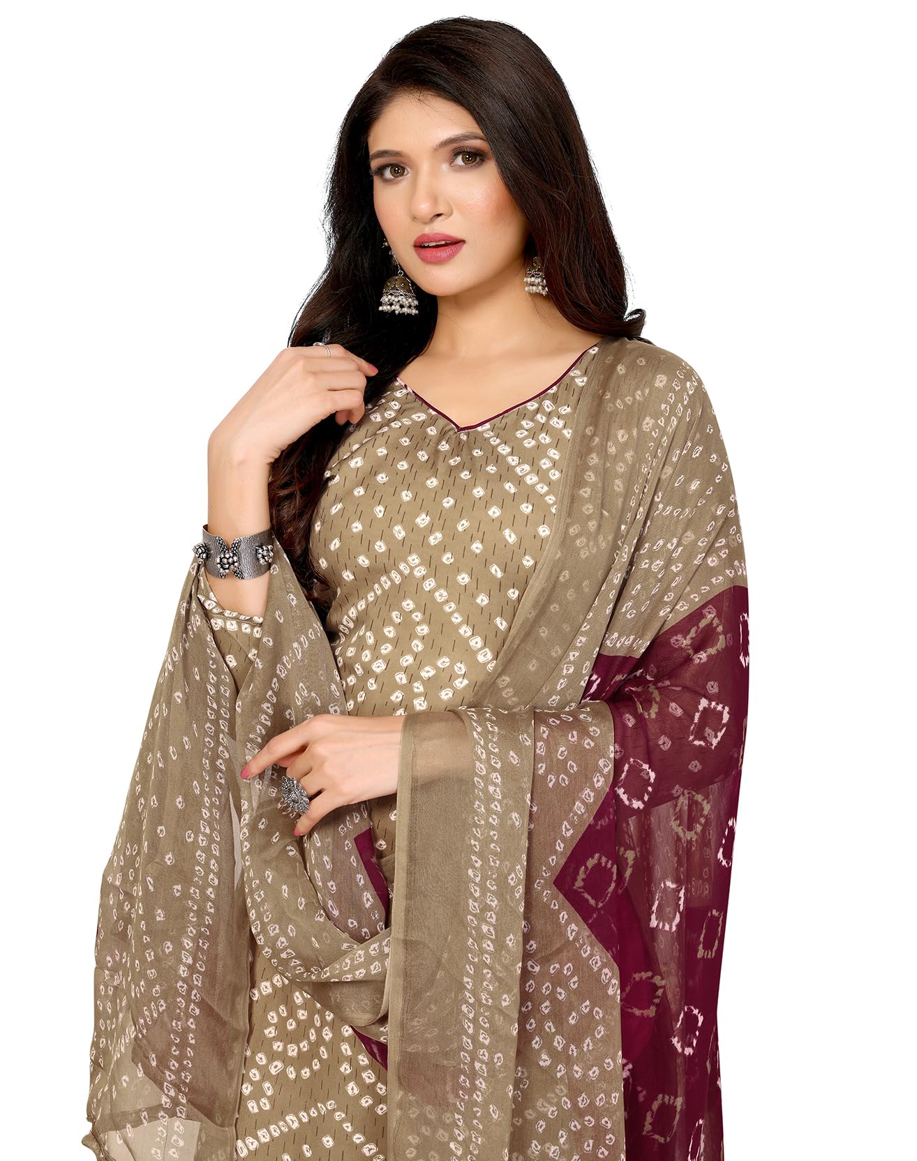 Women's Printed Dress Material - Unstitched Crepe Fabric Kurti, Pants & Dupatta Set (AZ-YS-P4-HIRAL BANDHANI)