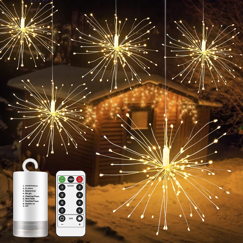 Hanging Decorative Lights,2 Pack Led Firework Lights Battery Powered,Tent handelier Remote Control,Waterproof Copper Wire Fairy Lights,Warm White for Bedroom,Party,Wedding,Garden Decoration