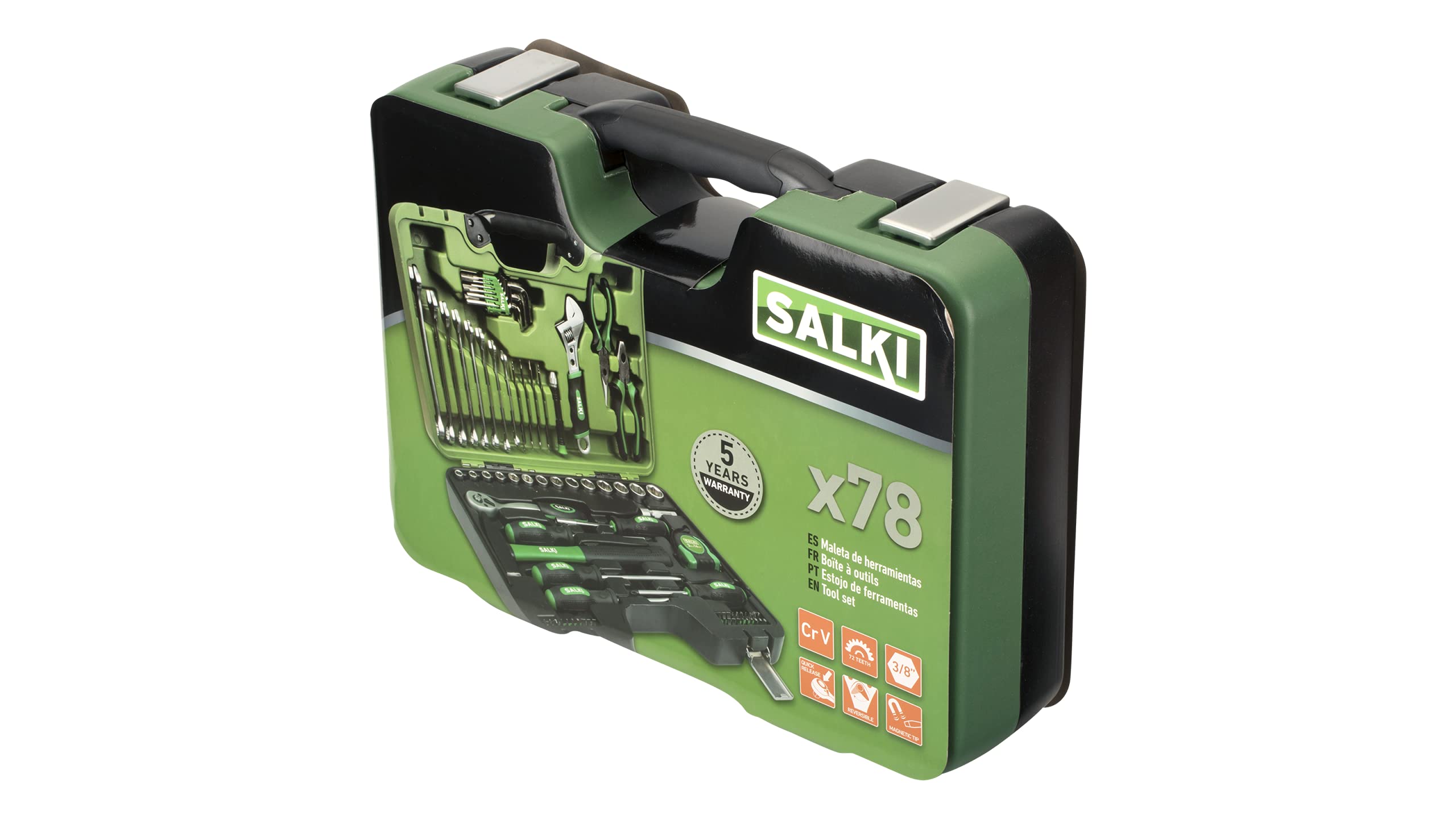 SALKI Maleta de Herramientas - Set de 78 Piezas Multiusos, Incluye Carraca Profesional, para Reparaciones e Instalaciones Domésticas, Uso Intermedio entre Profesional y Especialista.