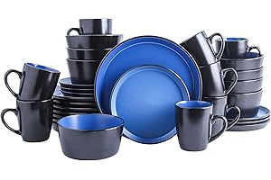 Stone Lain Albie Black and Blue 32-Piece Complete Dinnerware Set for 8