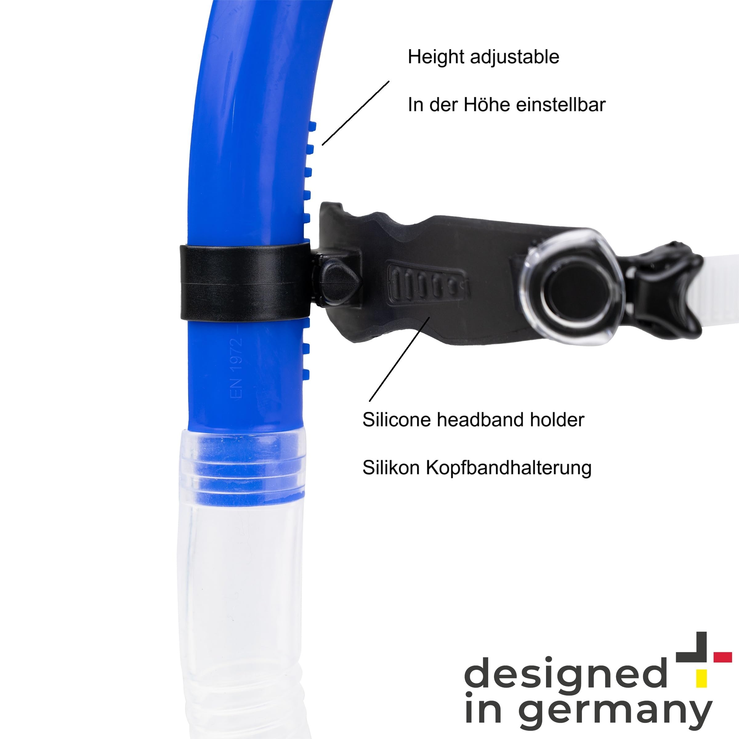 Tubo de Snorkel Premium para natación – Diseñado en Alemania - Tubo de Snorkel Frontal con Boquilla de Silicona, Diadema de Silicona, Tubo de Snorkel para natación
