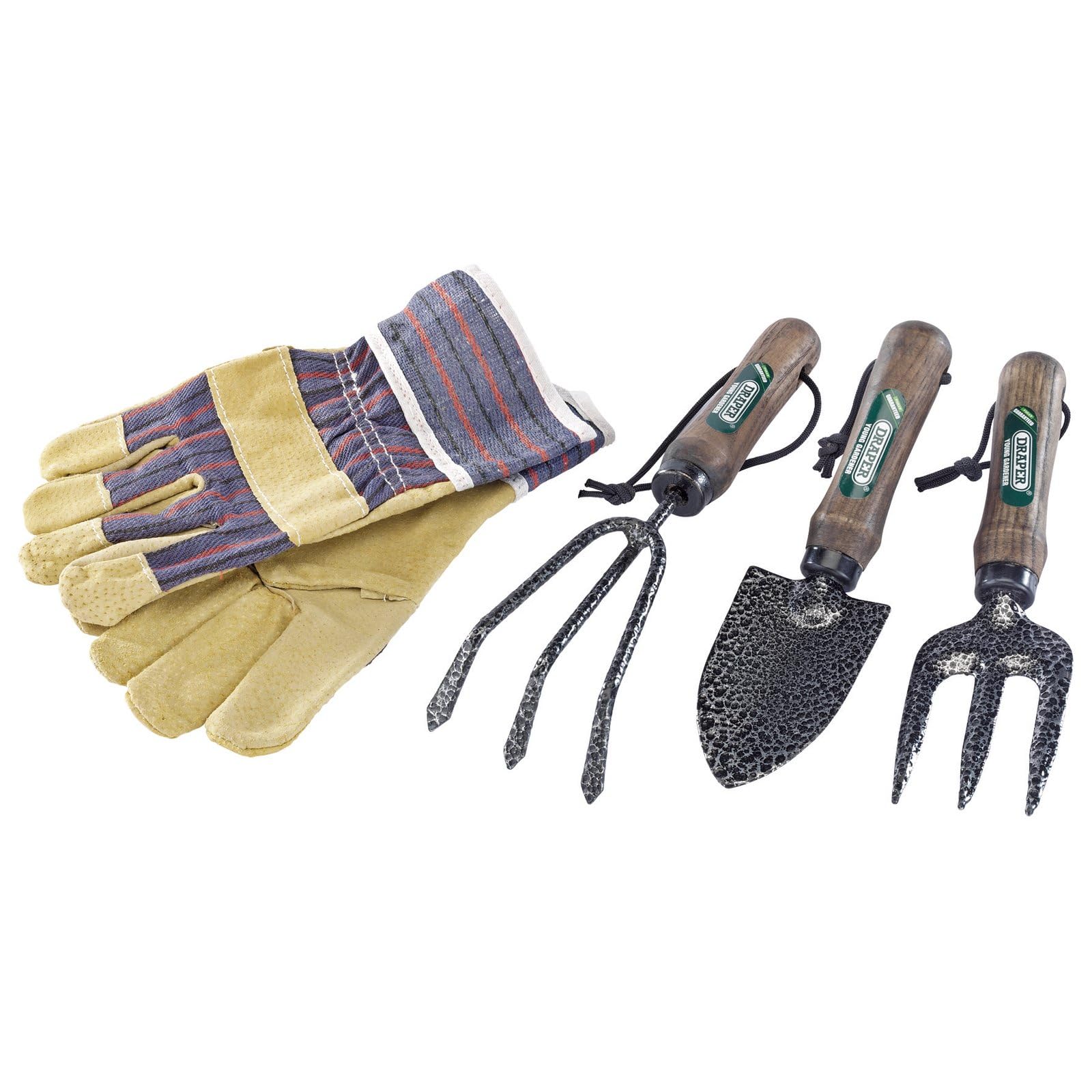 Draper Child's Children's Garden Hand Fork Trowel Cultivator & Gloves Set 28799