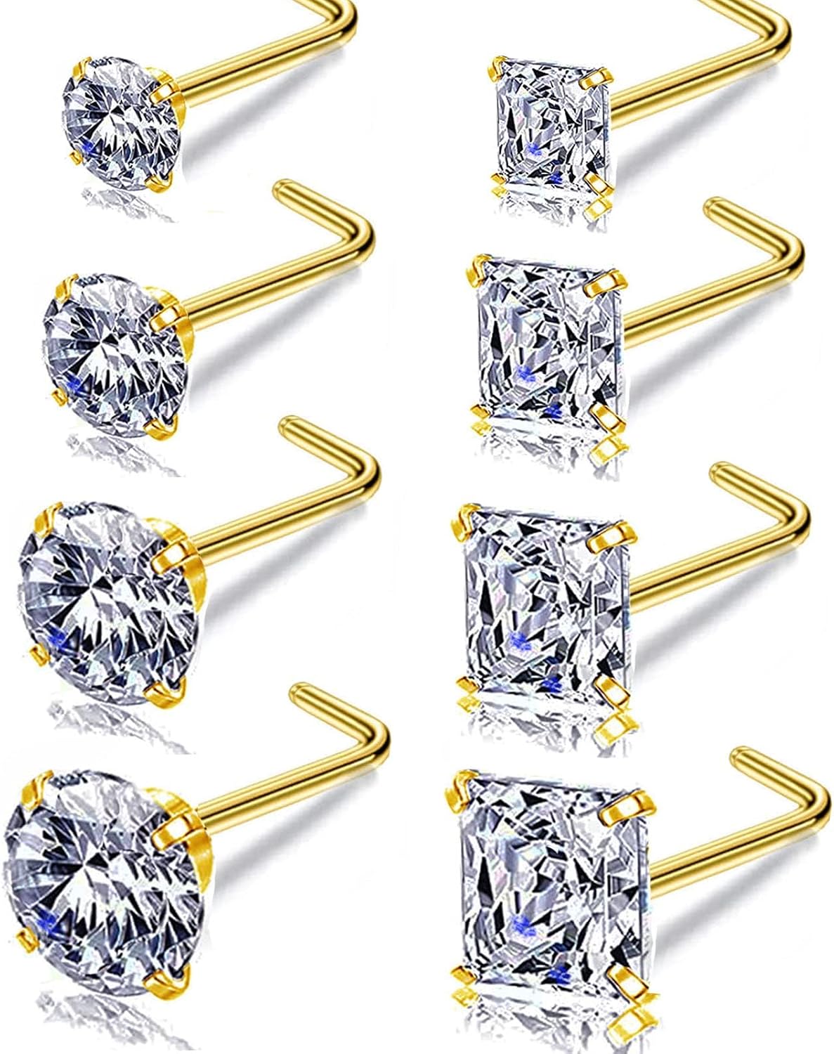 Nose Rings & Studs - 18g, 20g, 22g 14K Gold Bone Nose Studs for Women in Titanium Steel
