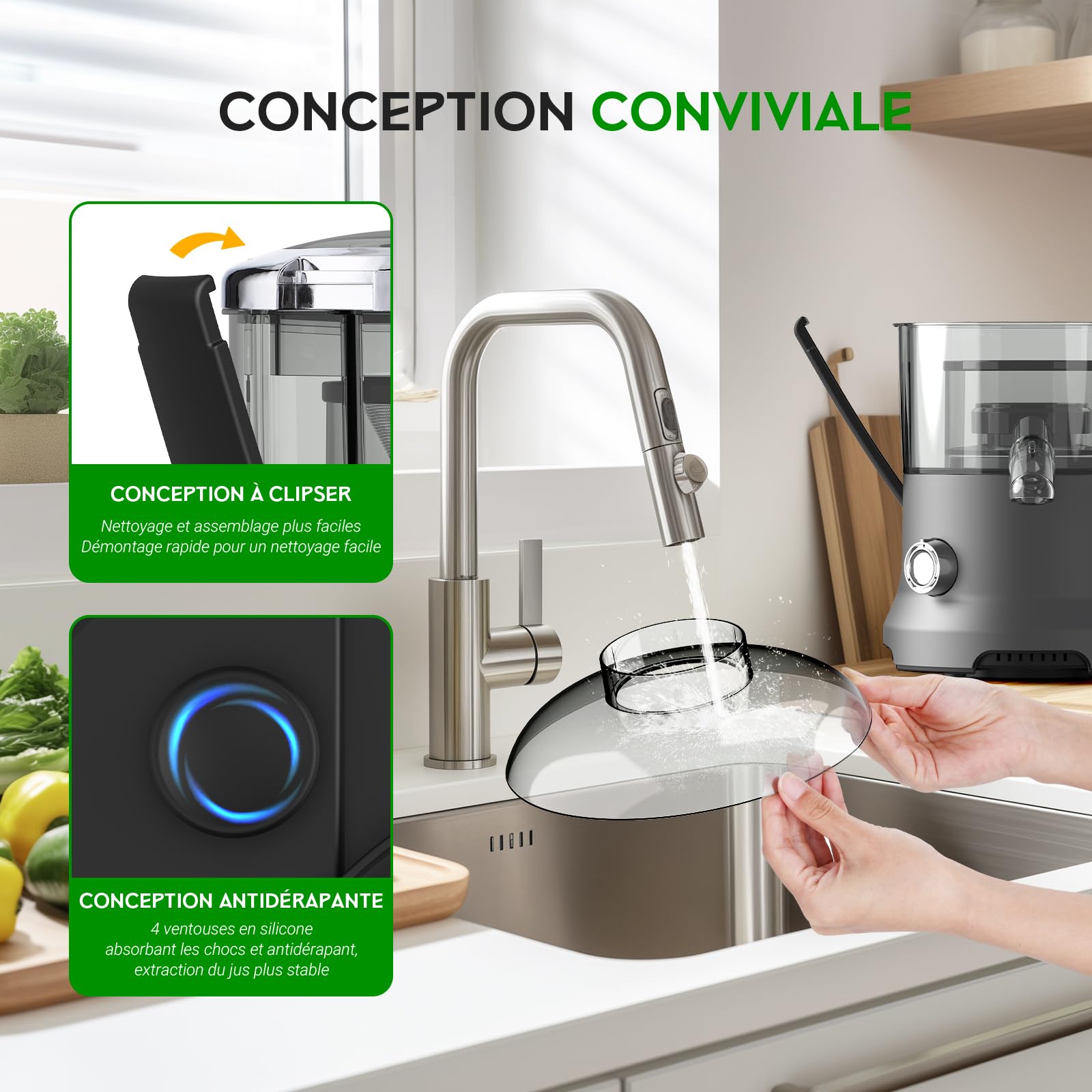 Centrifugeuse Extracteur de Jus, Centrifugeuse de Fruits et Legumes: 3 Vitesses, 600W Extraction Jus Rapide et Efficace | 76MM Large Bouche, Pieds Antidérapants, Anti-Goutte, Nettoyage Facile