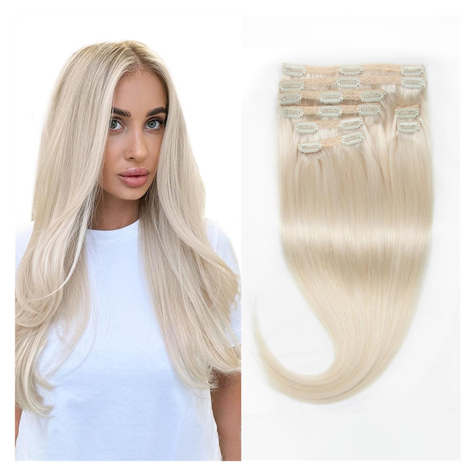 Diamante Secret Hair Frosty Blonde Human Hair Remy Seven Piece Hair Extensions Blonde Straight 7 Set Clip-In Human Hair Extensions main image 4