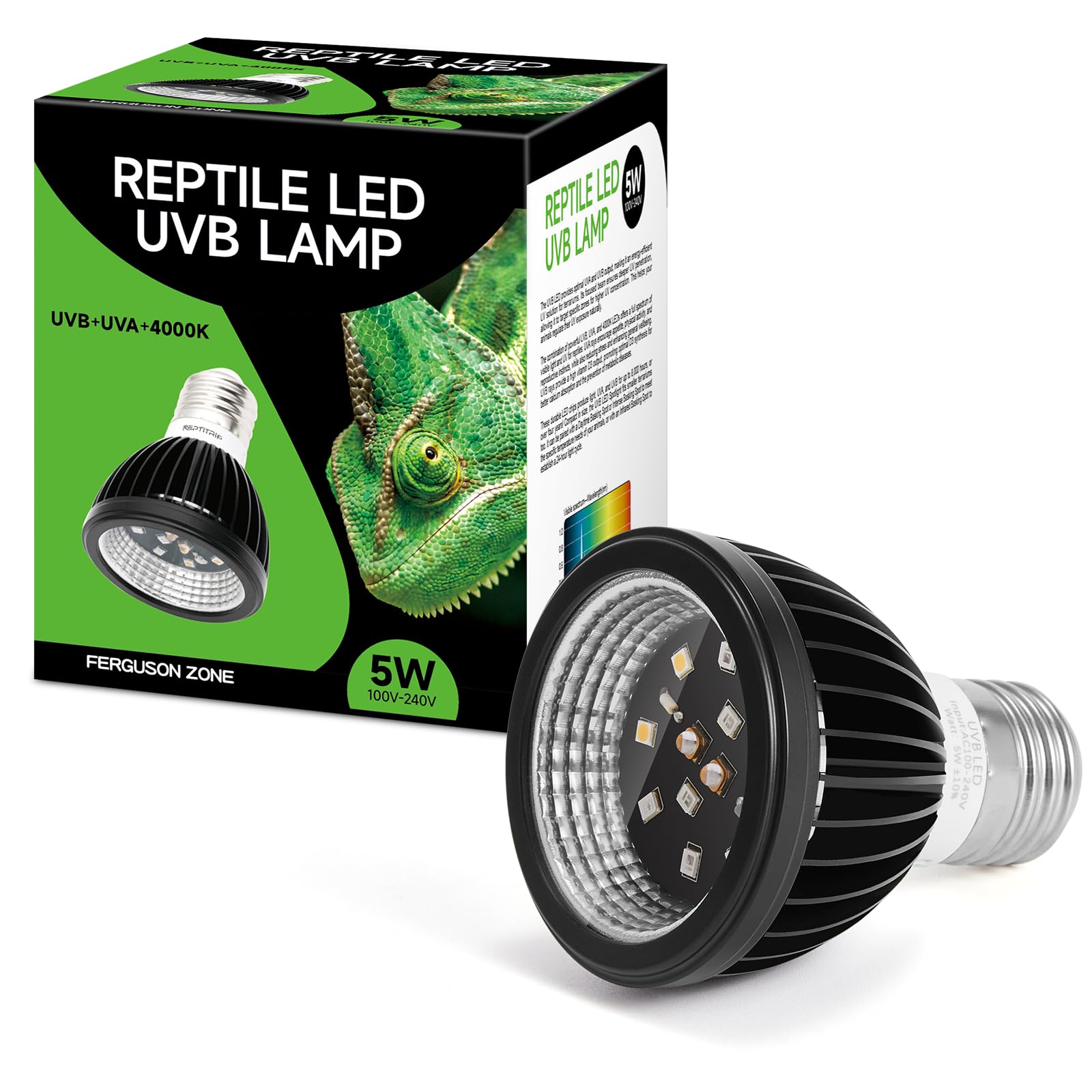 REPTITRIP UVB Light for Reptiles, UVB Bulb 5W 10.0 UVB LED Lamp, Reptile Light Bulb, Provide Sufficient UVB Exposure for Desert-Dwelling Reptiles-Not