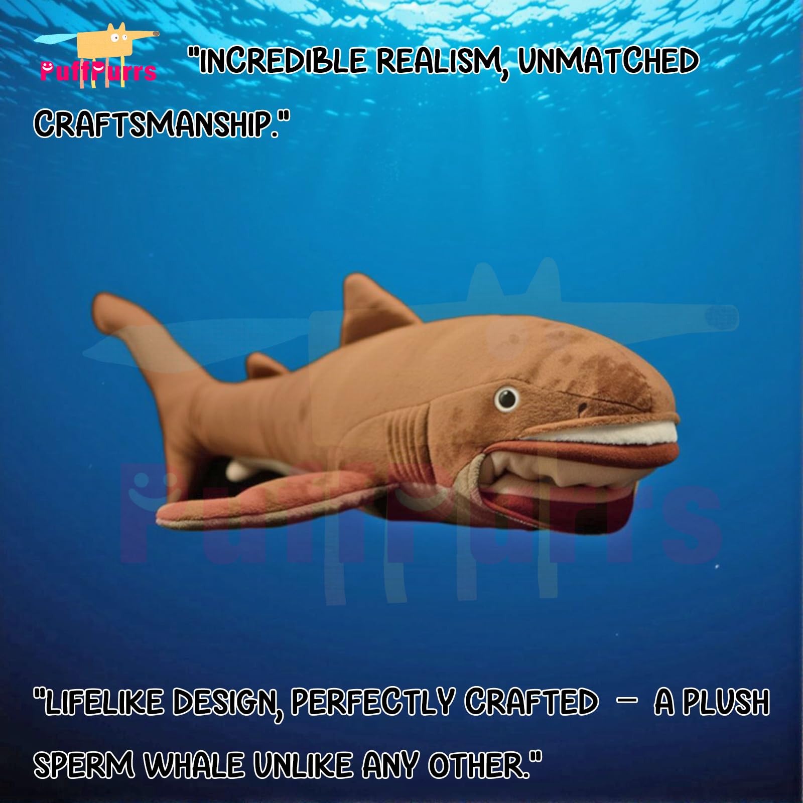 PuffPurrs Lifelike Megamouth Shark Plush Toy, Realistic Megachasma Pelagios Teddy Stuffed Animal - Image 2