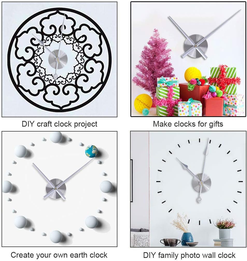 EMOON 2 Pair Hands 3D Clock Movement DIY Large Wall Clock Quartz Clock Mechanism for Home Art Decor (Silver)