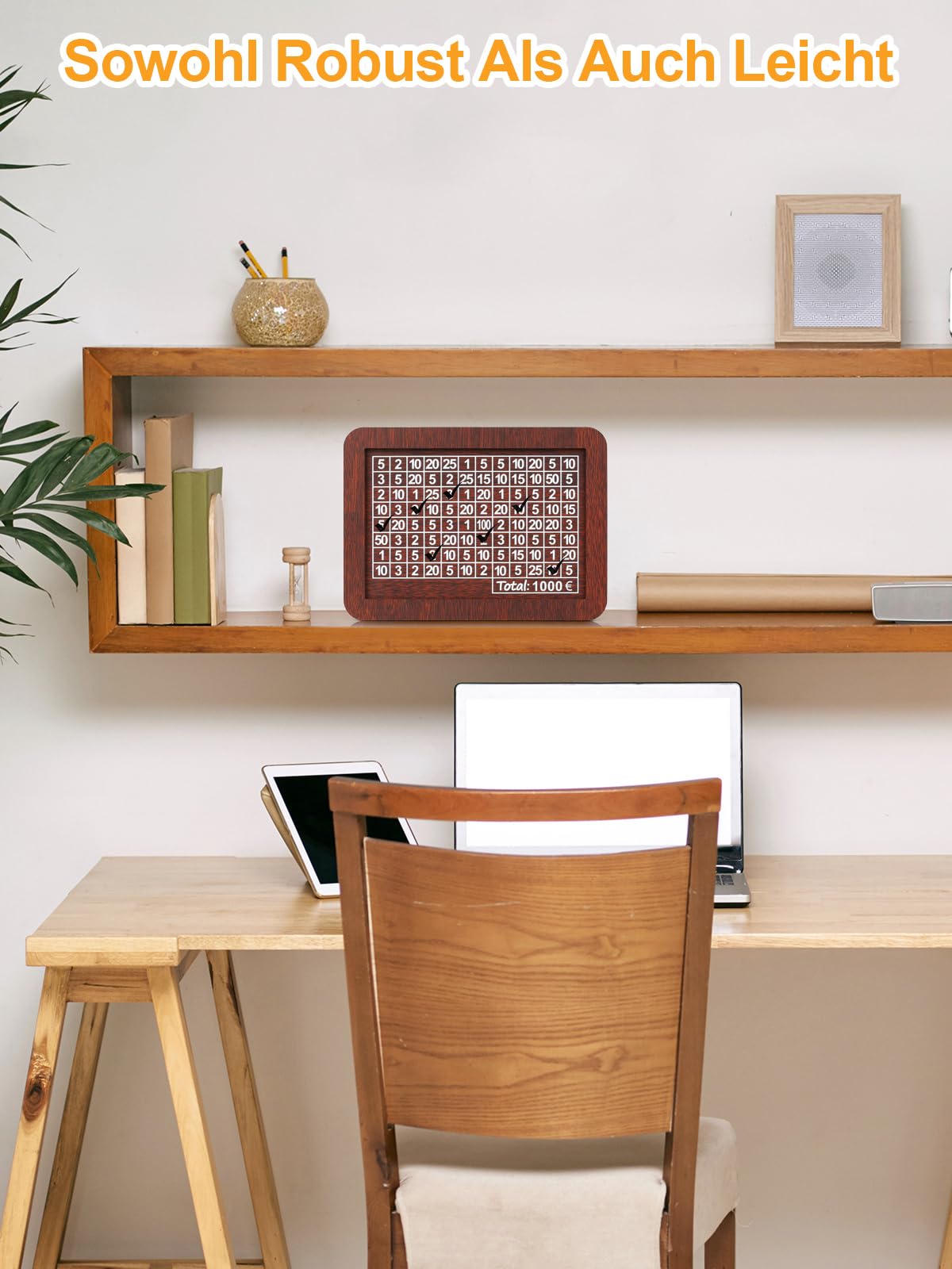 Spardose aus Holz, €500 Sparbox Retro Sparbüchse Aufbewahrungsbox, Wiederverwendbare Spardose mit Sparziel und Zahlen zum ankreuzen für Spar Challenge
