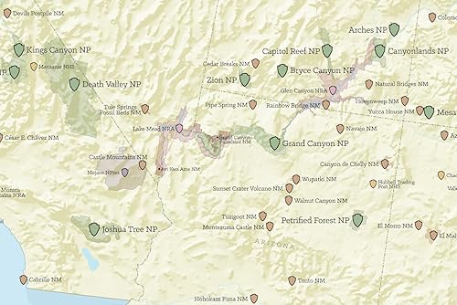 Miniatura 2 de Póster de unidades del sistema de parques nacionales de EE. UU., mapa de 24 x 36 pulgadas (beige y azul claro)