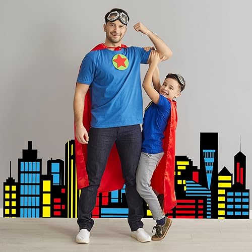 Miniatura 5 de Telón de fondo de ciudad con diseño de héroe, decoración de fiesta, edificios de horizonte de ciudad, fondo de fotografía, centro de mesa,