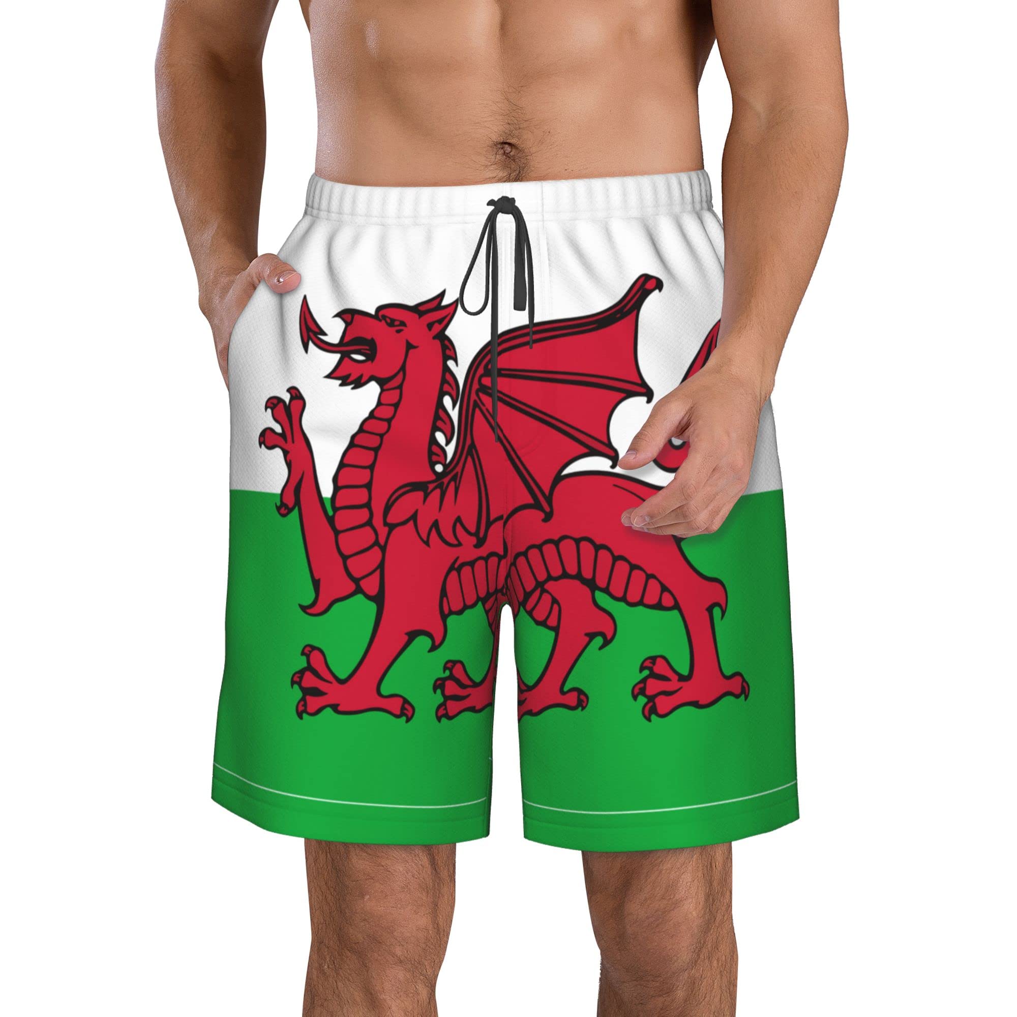 Aooedm Men's Welshas Picflag Welsh-Flag Swimming Shorts Quick Dry Beach Trunks Swimwear With Mesh Lining