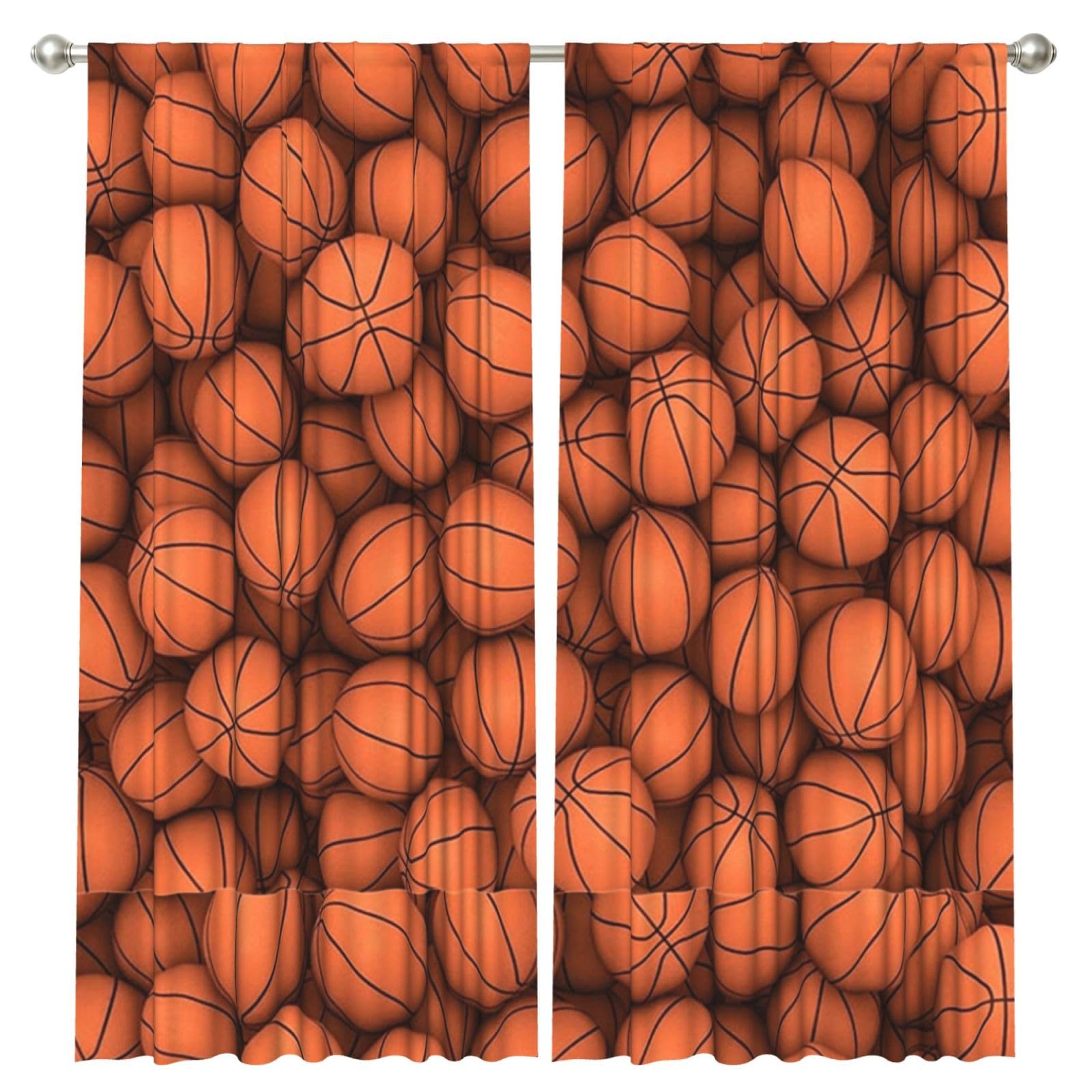 InOmak Basketball Orange, 2 Panels Window Curtains 52 x 84 Inch Blackout Curtains for Living Room Bedroom