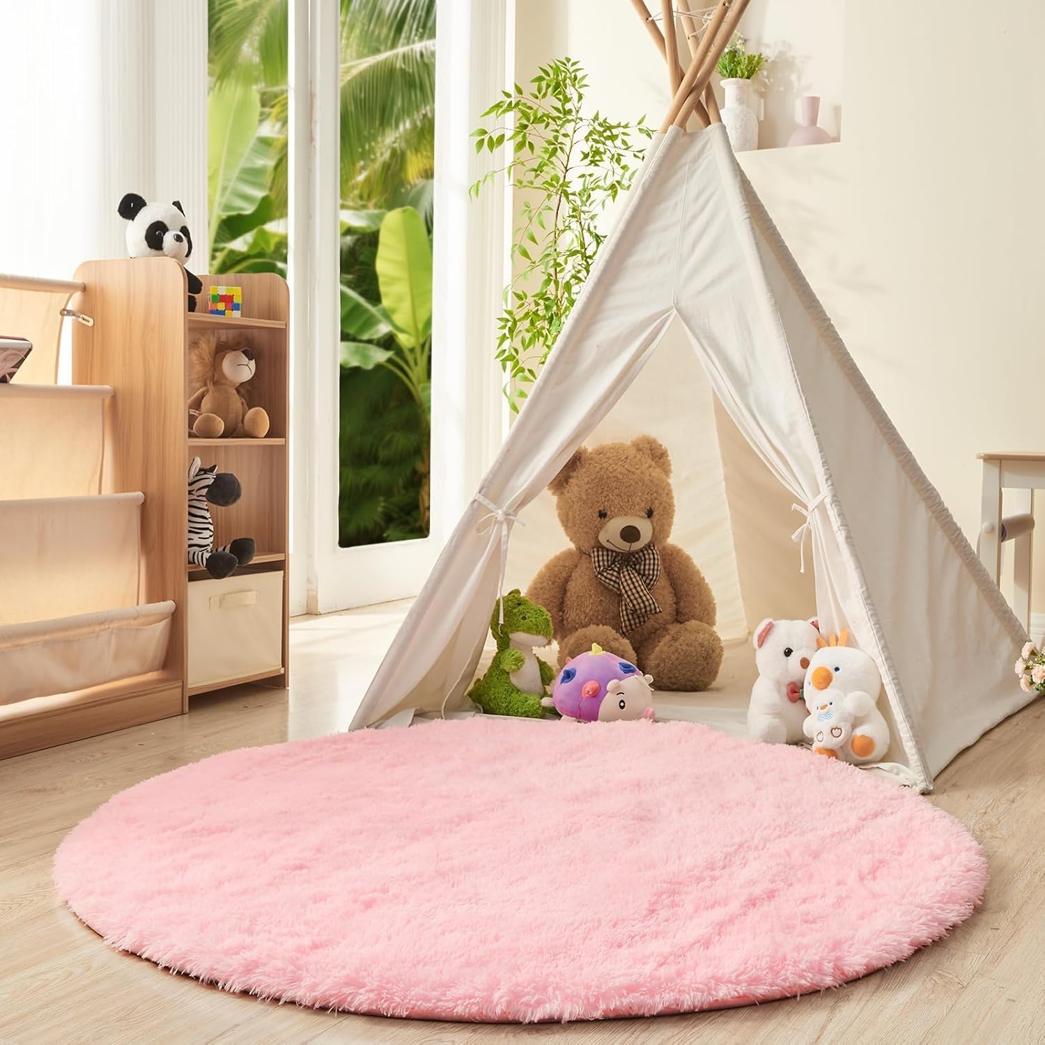 Premium Round Shaggy Carpet with Anti Slip Grip & Luxury Soft, Fluffy Area Rug with Cozy Look for Rooms, Kitchen, Kids Rooms, Beauty for Every Space (Pink, Size-3x3 Feet)-image-47