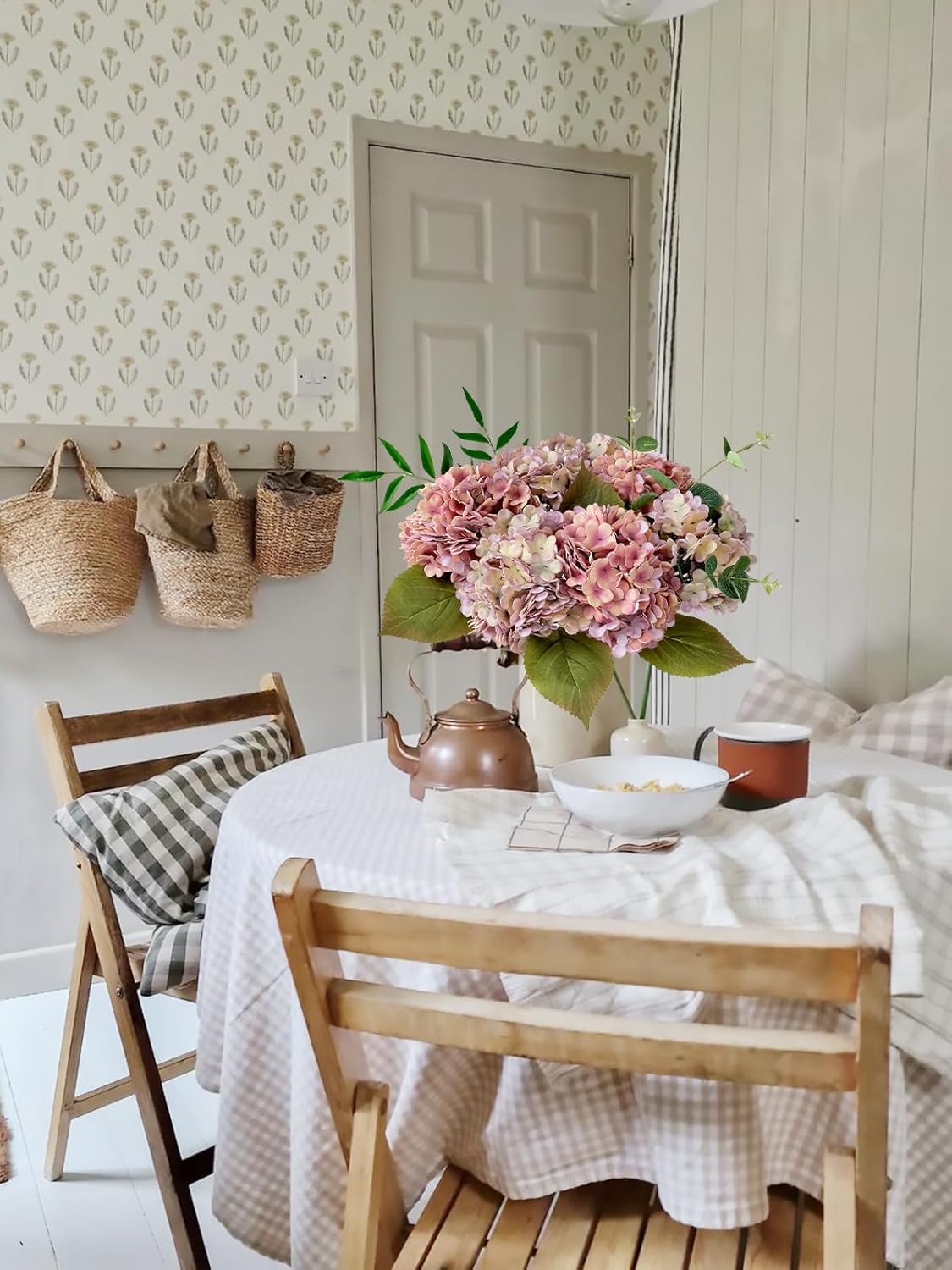 4Pcs Real Touch Vintage Artificial Hydrangeas, 21" Boho Fall Faux Hydrangea Flowers,Hydrangea Artificial Silk Flowers for Wedding Bouquet Centerpieces Tables Party Home Halloween Indoor - Image 7