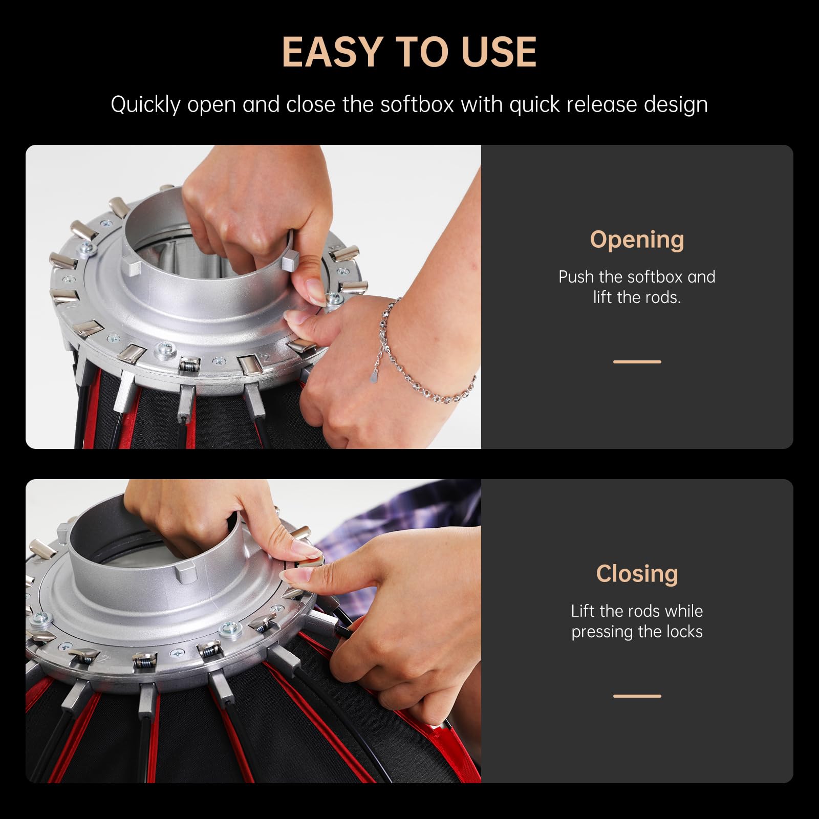 GVM Boîtes à Lumière éclairage Monture Bowens, Boîte à Lumière à dégagement Rapide Compatible avec PRO-SD200B/SD300B/SD400B/SD500B/SD650B/ et Autres éclairages à Monture Bowens Photographie en Studio