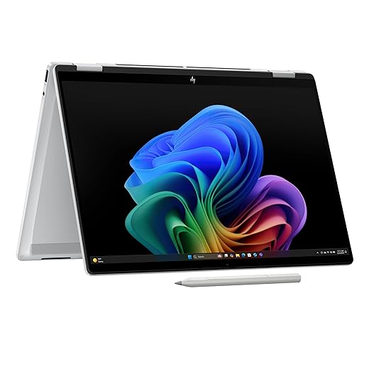 HP OmniBook X Flip 2-in-1 Next Gen AI Laptop | AMD Ryzen AI 7 350 (8C) | dedicated NPU for AI | 50 NPU Tops | Copilot+ PC | 14" WUXGA 1920x1200 Touchscreen | 16GB | 512GB SSD | Win11 | QWERTZ | Silver